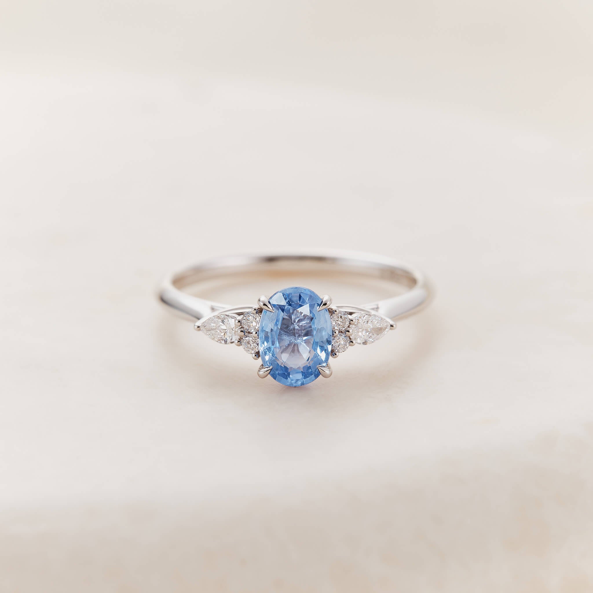 Oval Sapphire and Lab Grown Diamond Ring 14k White Gold - Alruna