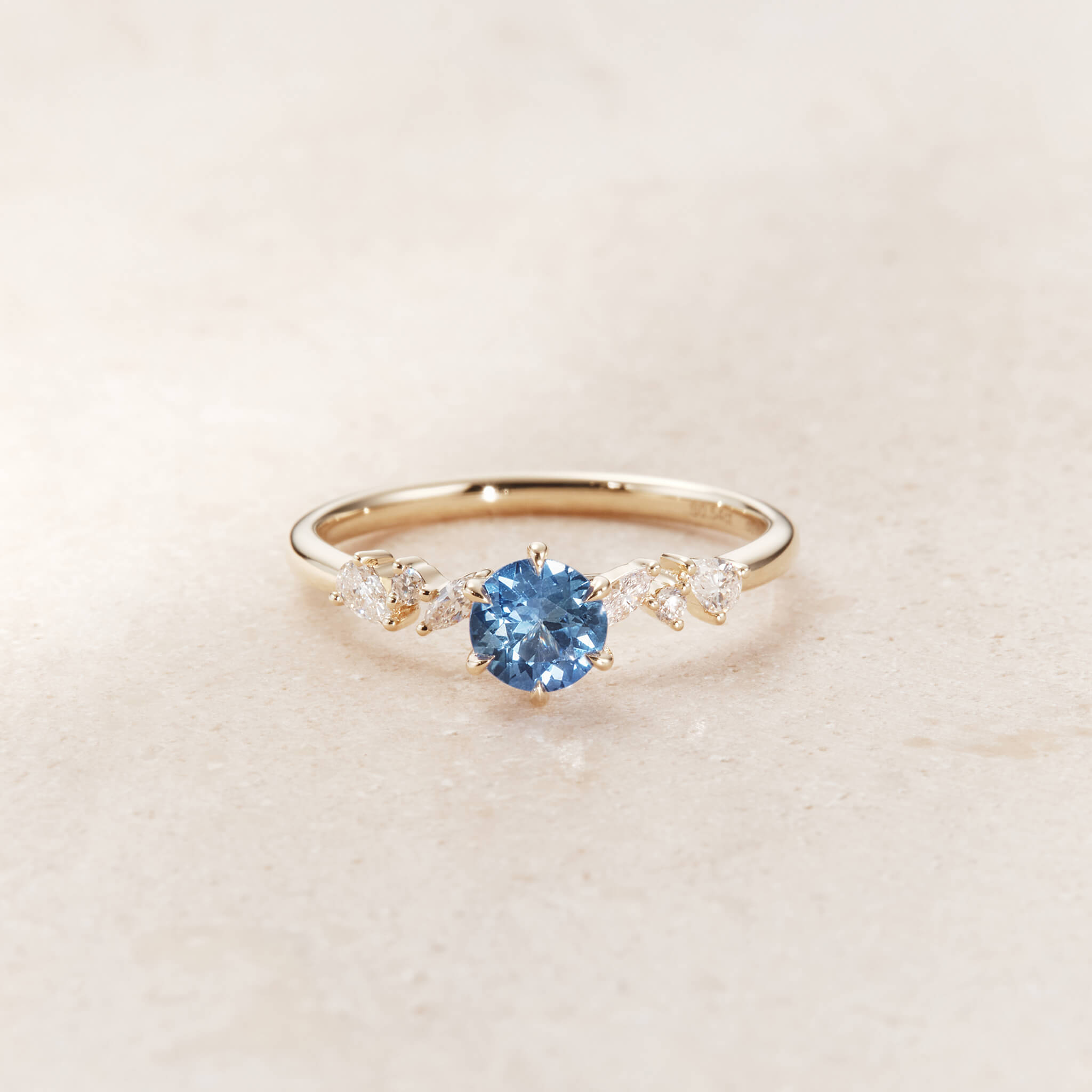 Round Sapphire and Lab Grown Diamond Cluster Ring 14k Gold - Andromeda