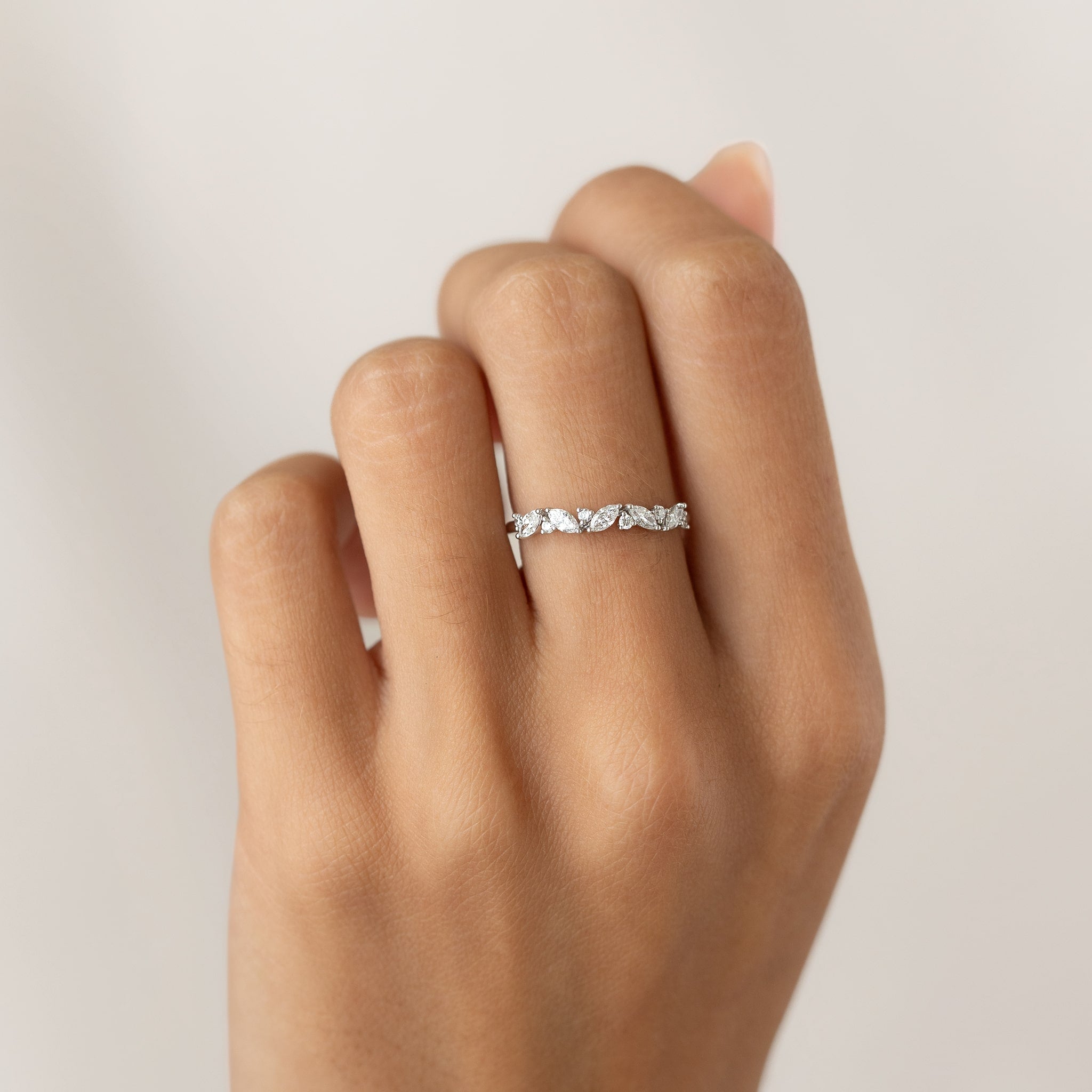 Marquise and Round Lab Grown Diamond Ring White Gold - Celia