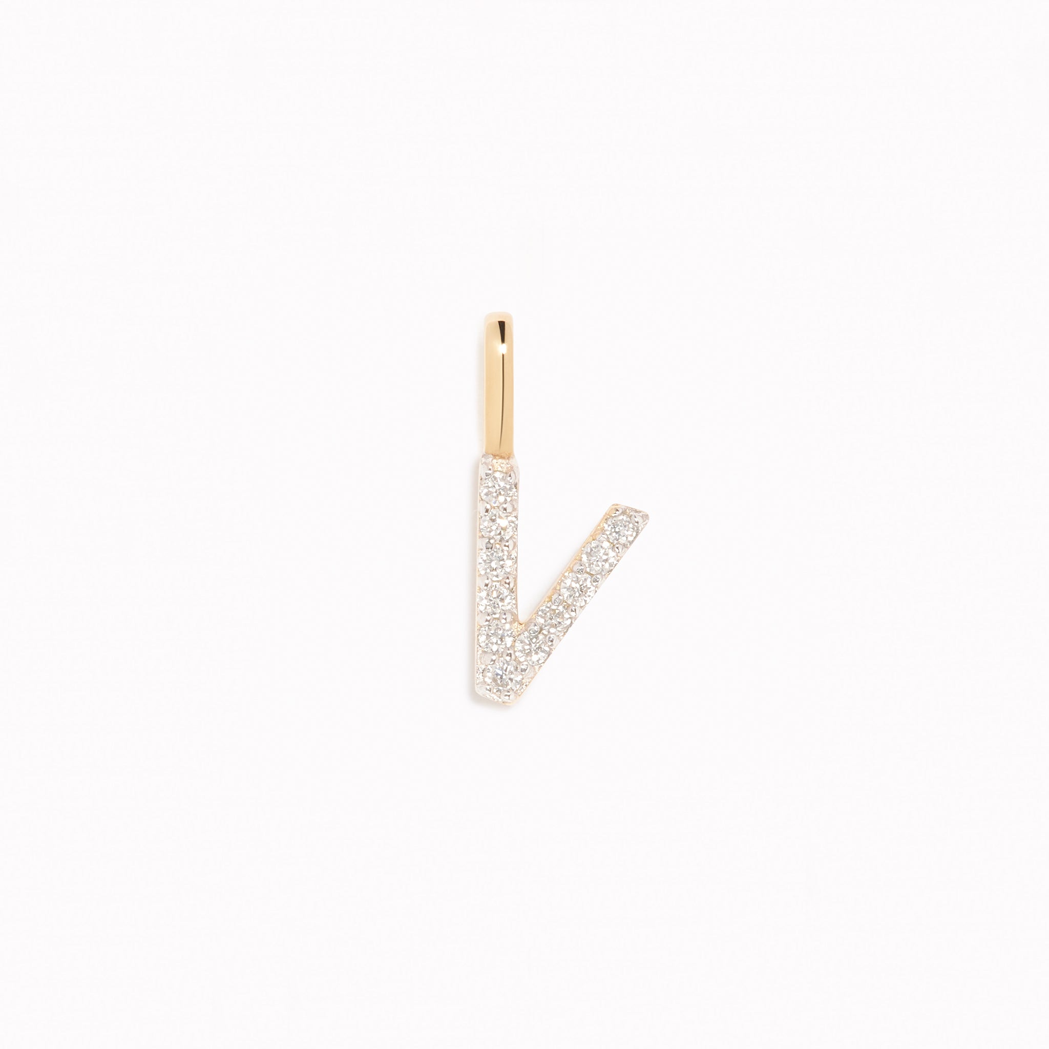 Lab Grown Diamond Initial Pendant 14k Gold - V