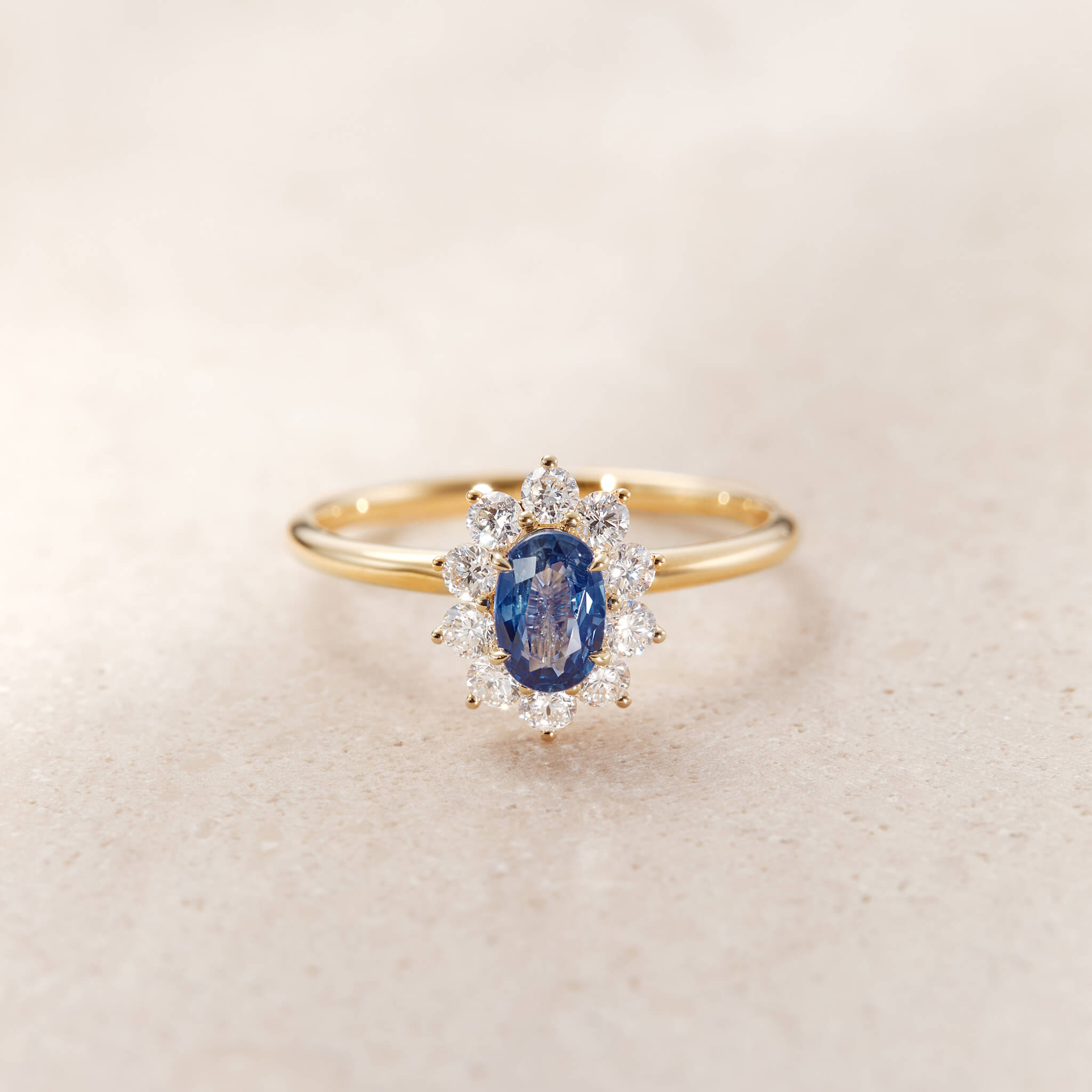 Sunburst Sapphire Halo Ring 14k Gold - Sarai