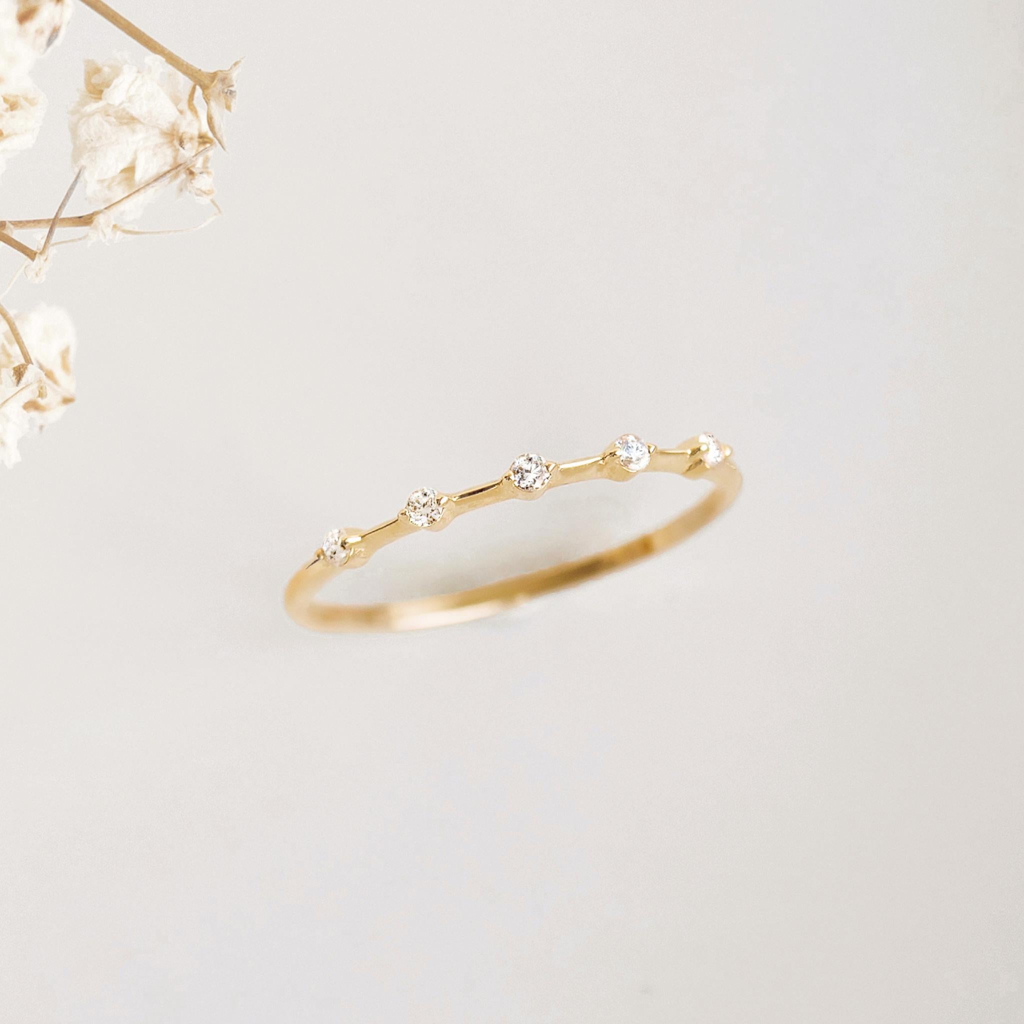 Five Stone Lab Grown Diamond Ring 14k Gold - Leoni