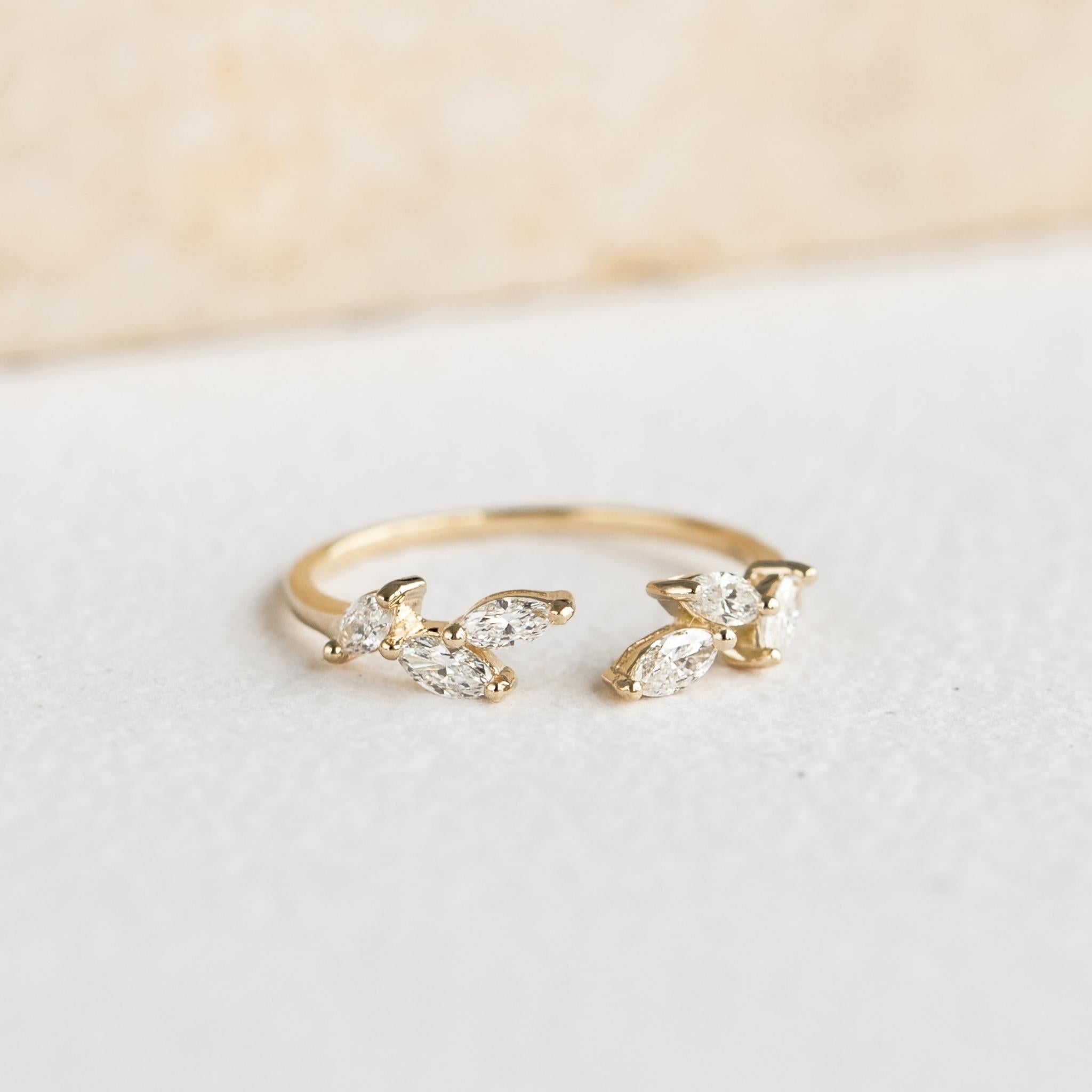 Open Lab Grown Diamond Leaf Ring 14k Gold - Ada