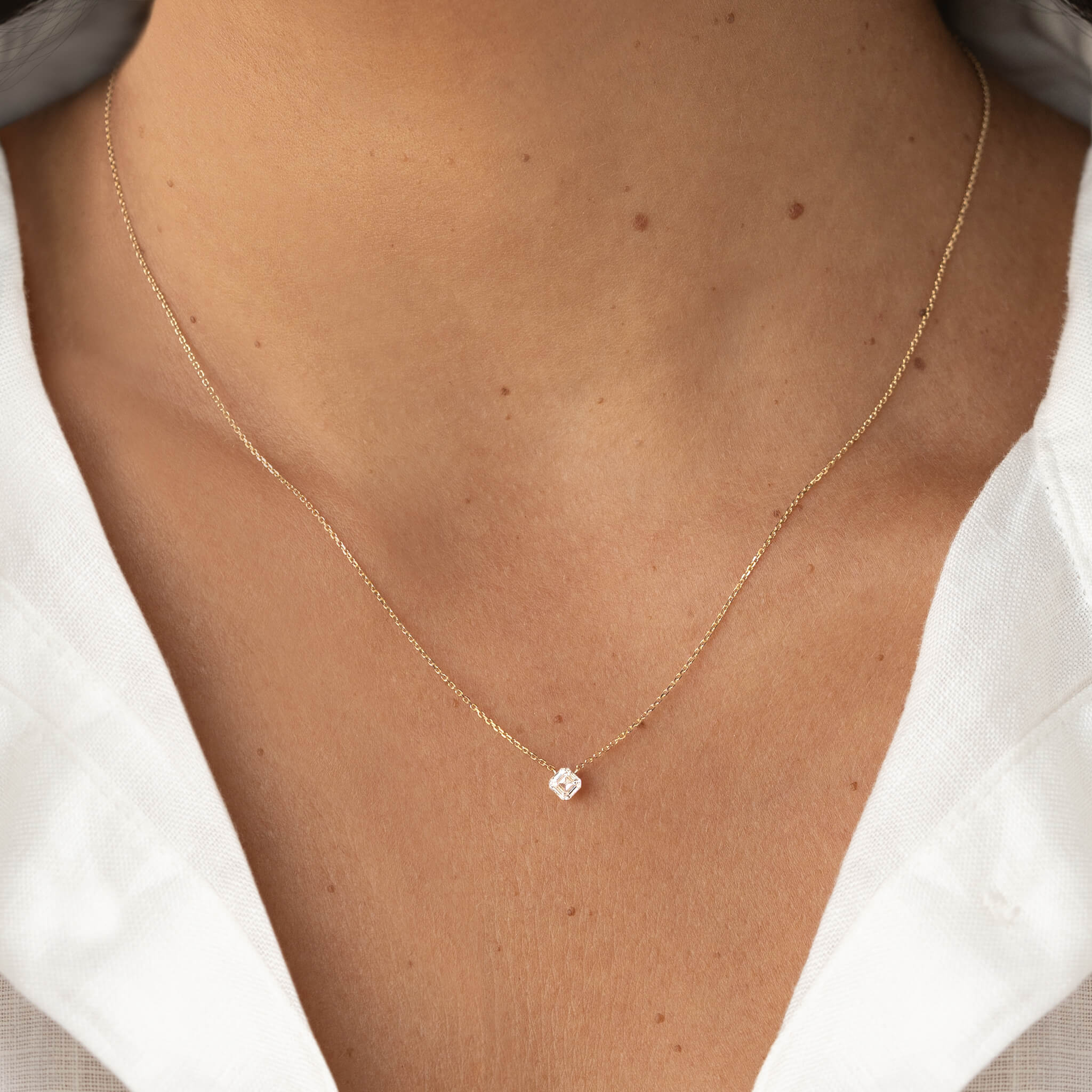 Asscher Cut Lab Grown Diamond Necklace 14k Gold (0.3 ct tw) - Diara