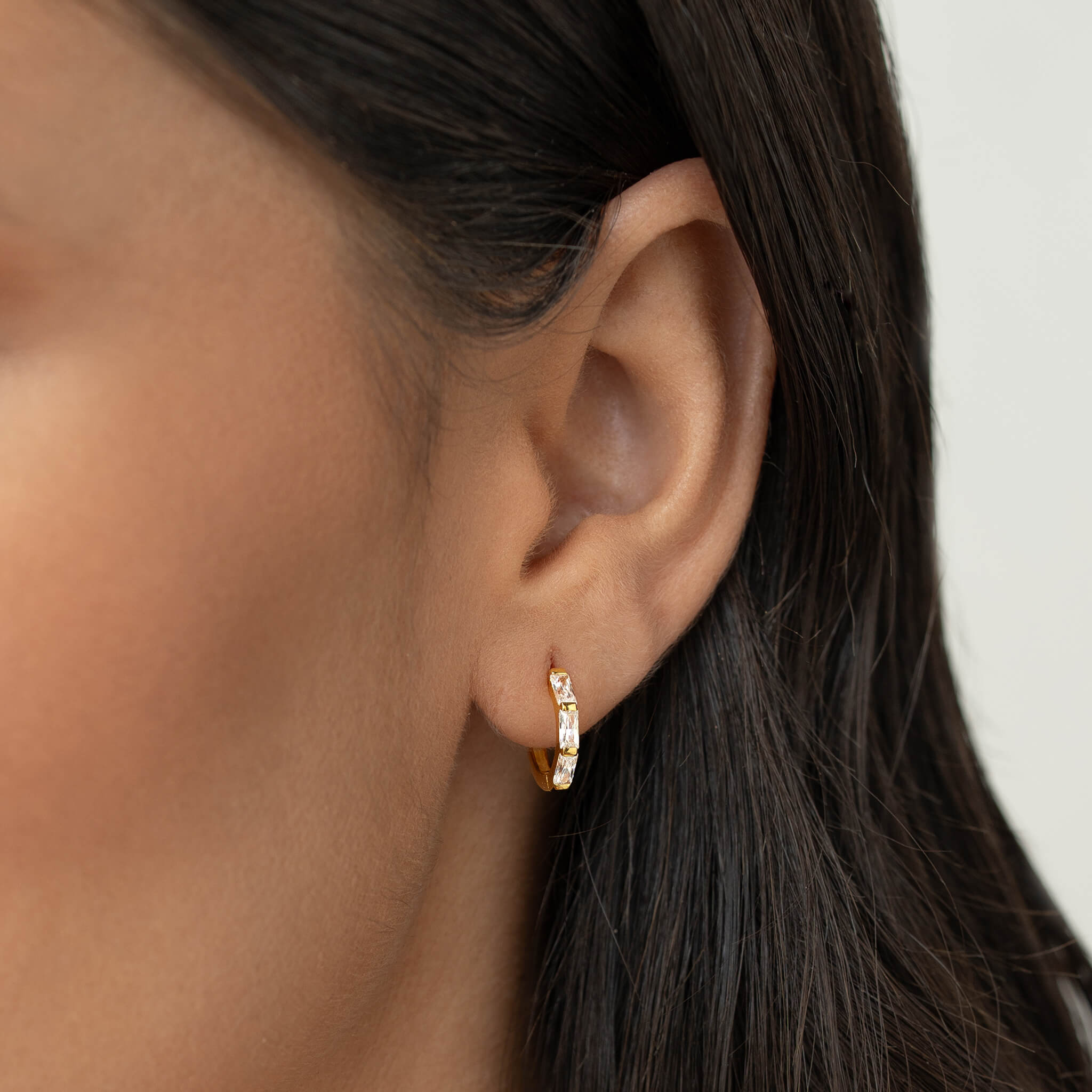 Baguette Gemstone Huggie Earrings - Tara