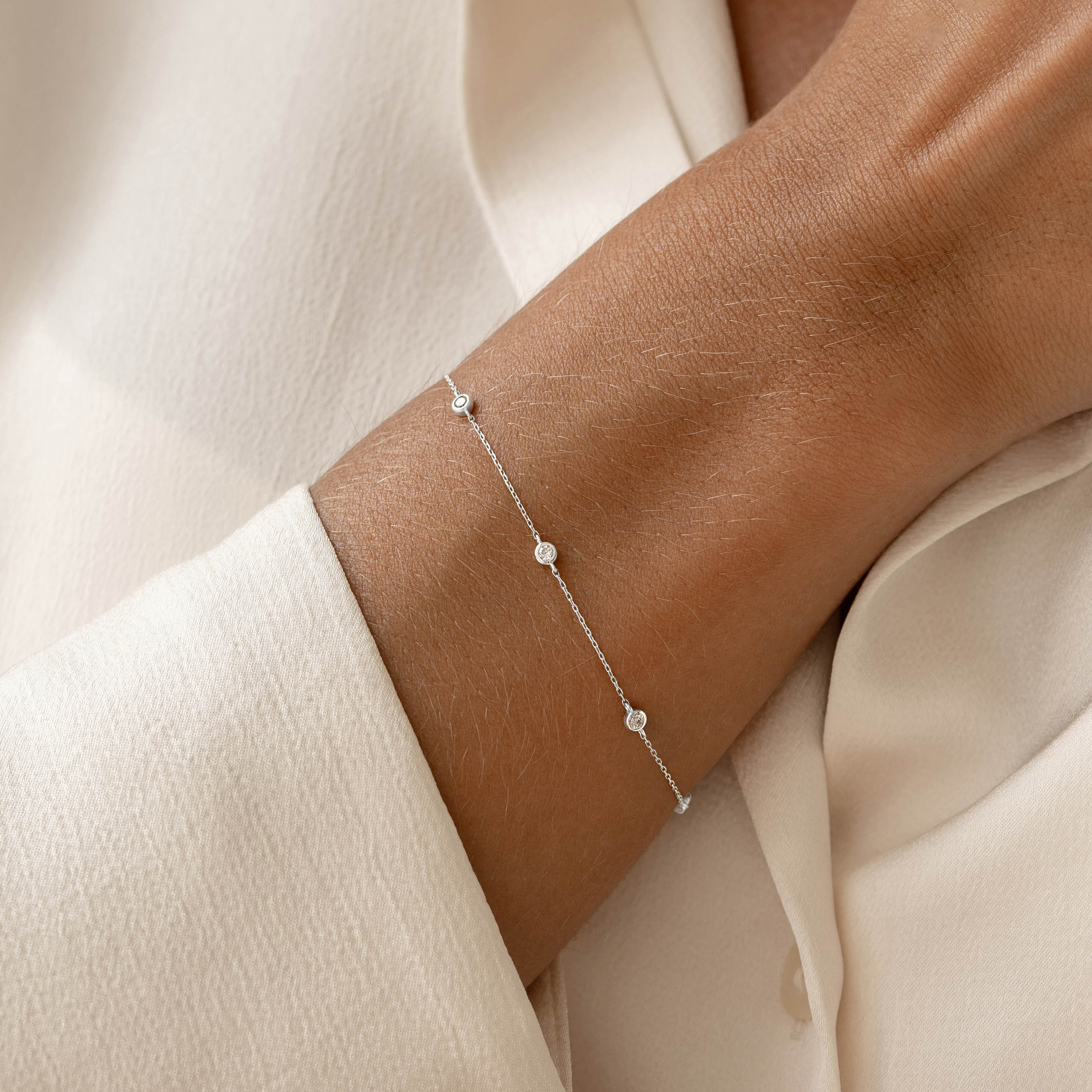 Bezel Set Lab Grown Diamond Bracelet 14k White Gold - Vilda