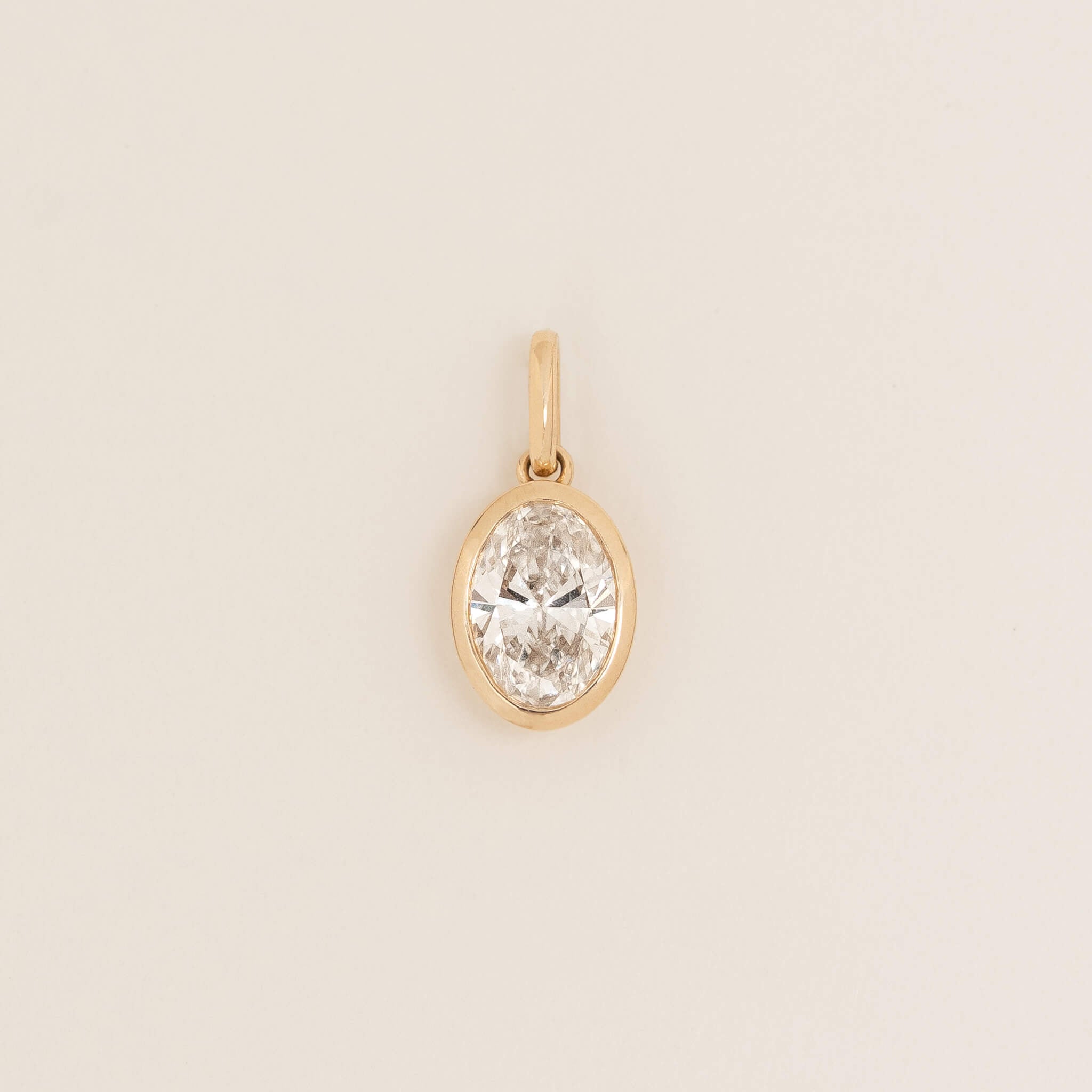 Bezel Set Oval Lab Grown Diamond Pendant Charm 14k Gold