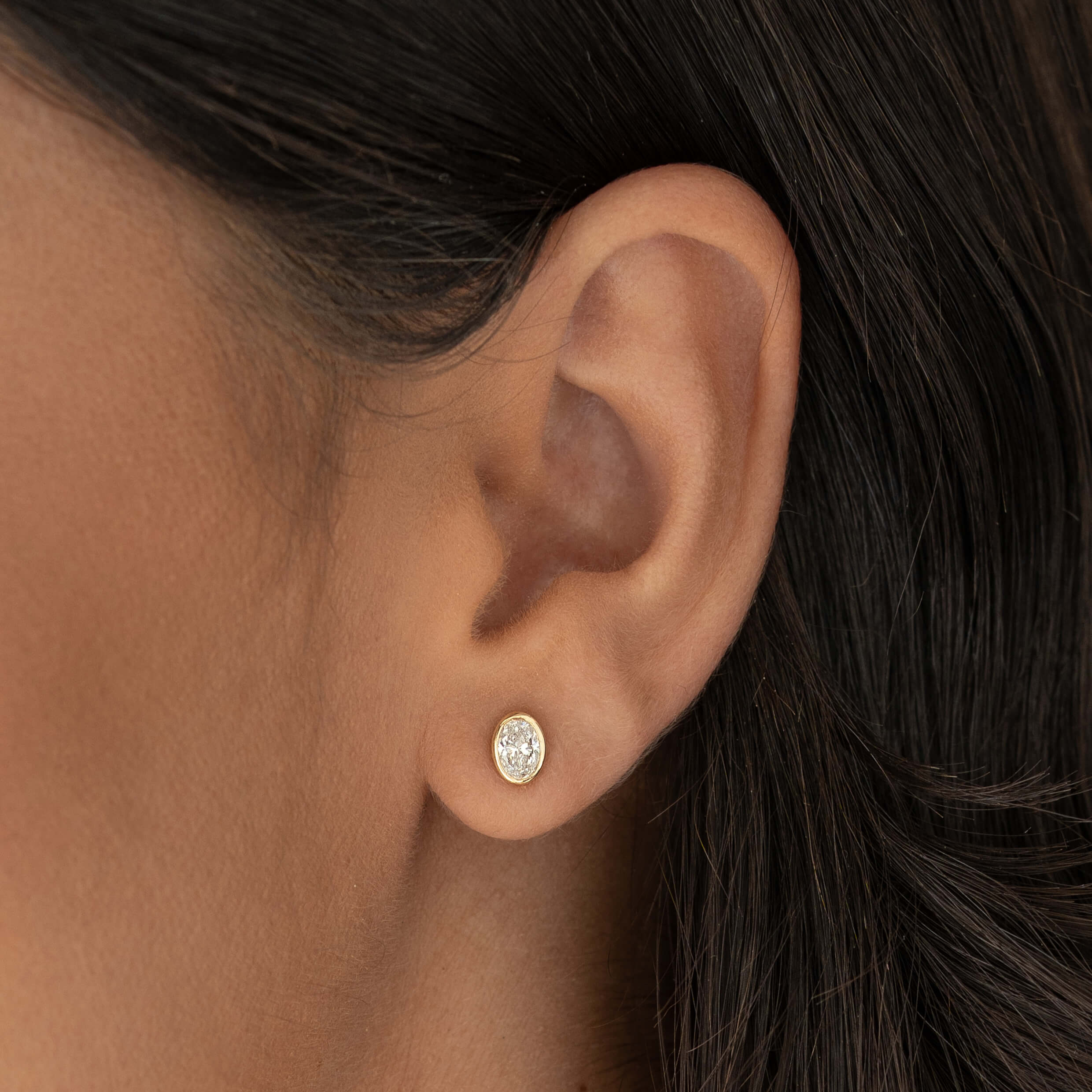Bezel Set Oval Lab Grown Diamond Stud Earrings 14k Gold - Merit