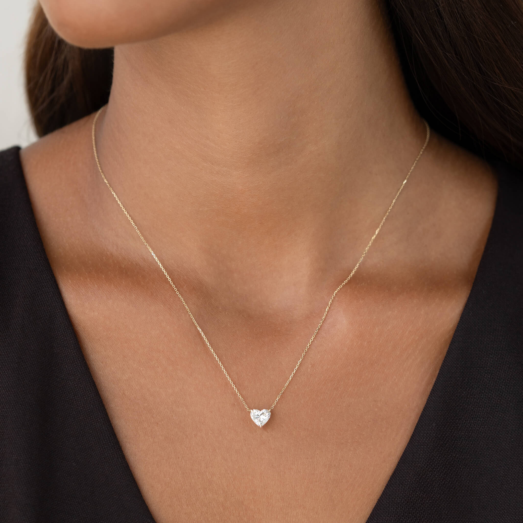 Lab Grown Diamond Heart Pendant Necklace 14k Gold - Aimee