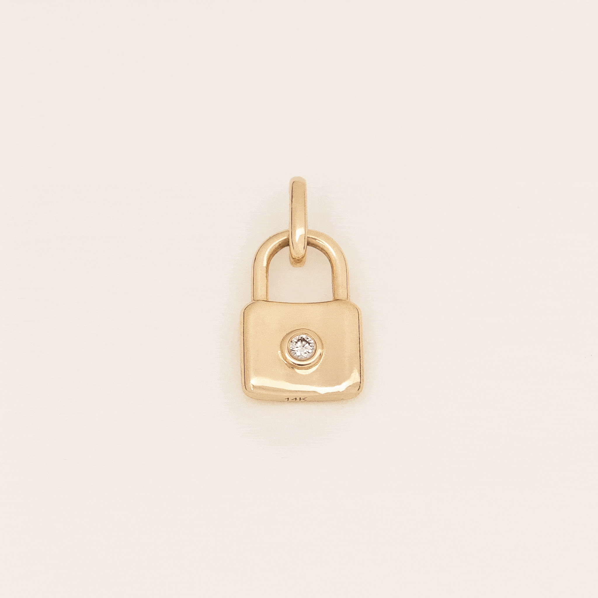 Engravable Lab Grown Diamond Padlock Pendant Charm 14k Gold