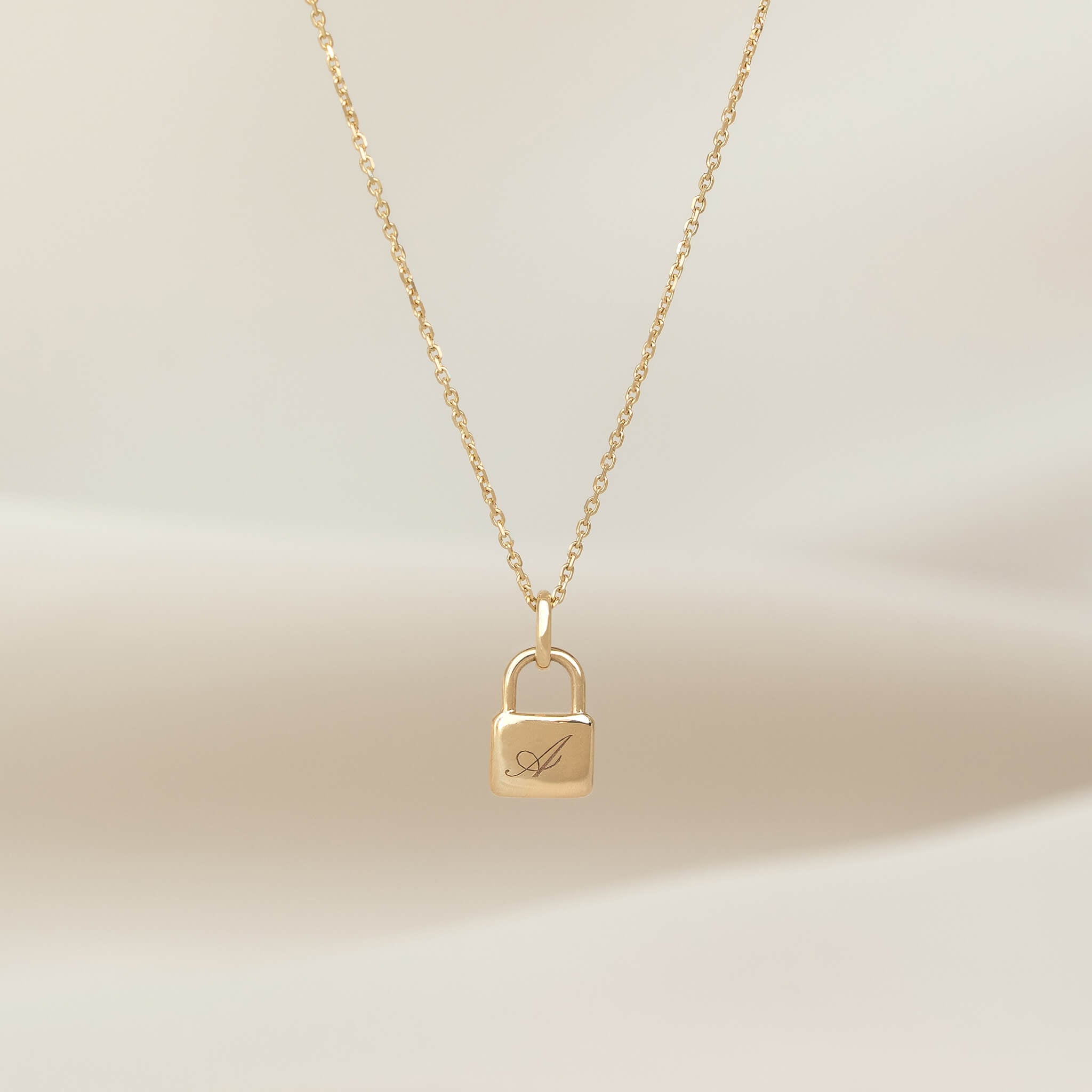 Engravable Lab Grown Diamond Padlock Pendant Necklace 14k Gold - Brina