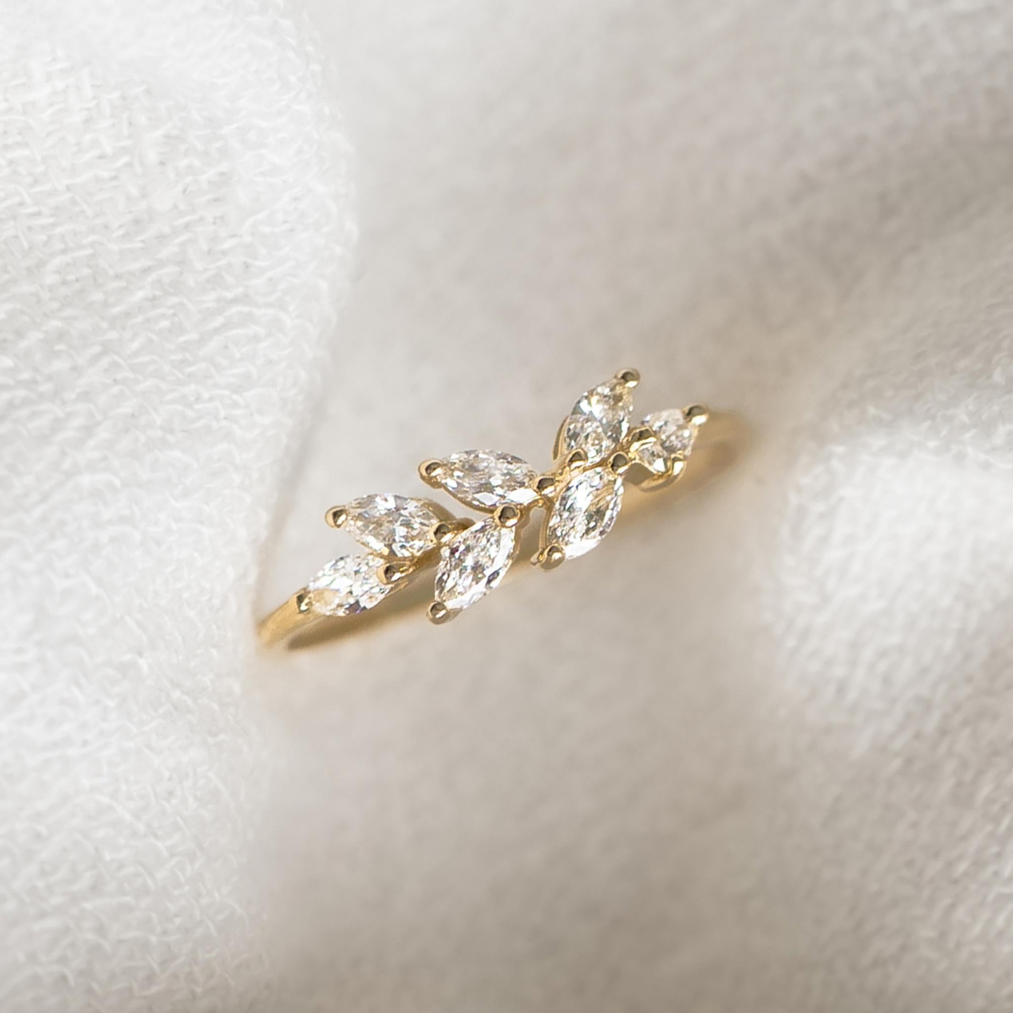 Lab Grown Diamond Leaf Ring 14k Gold - Freya