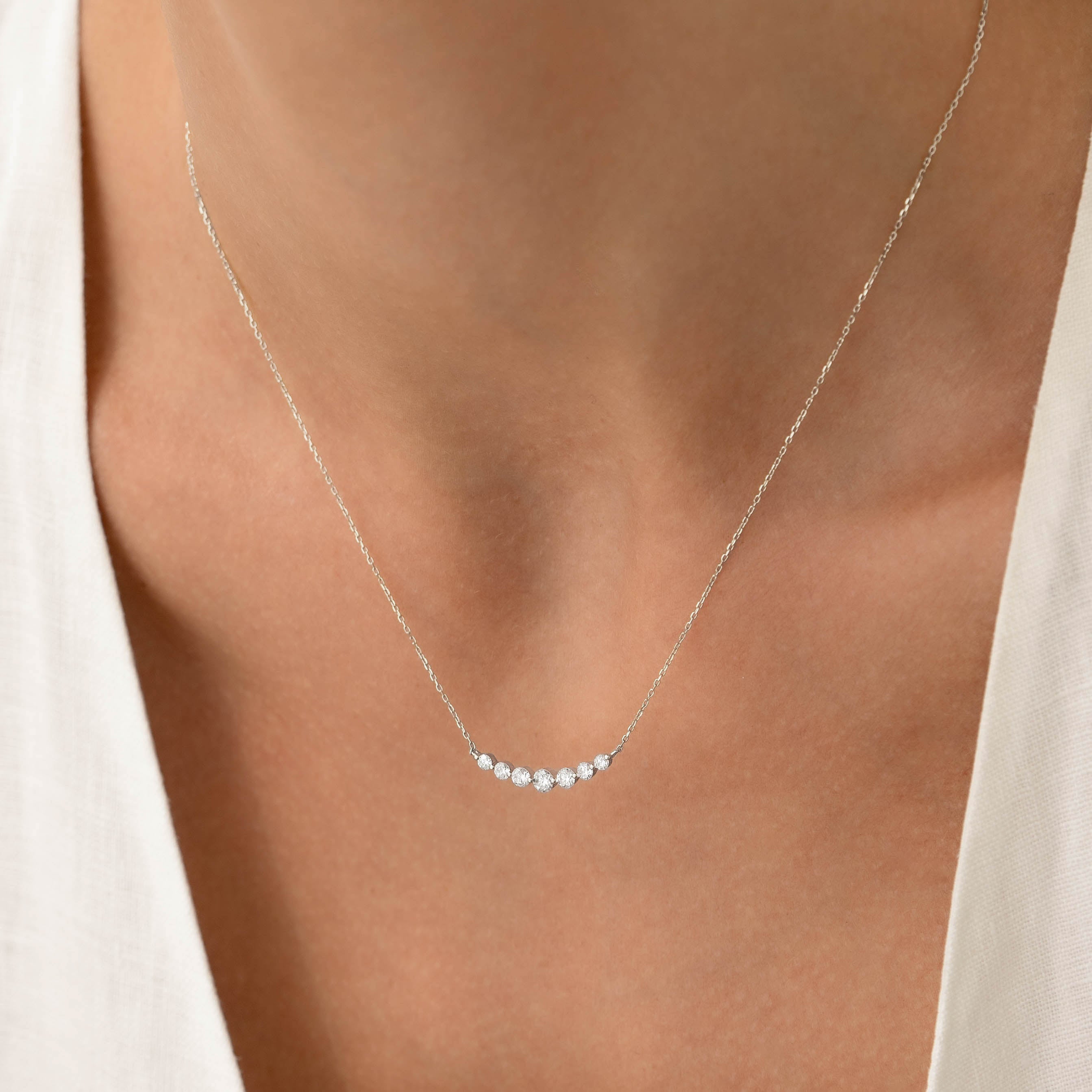 Graduated Lab Grown Diamond Necklace White Gold - Caterina