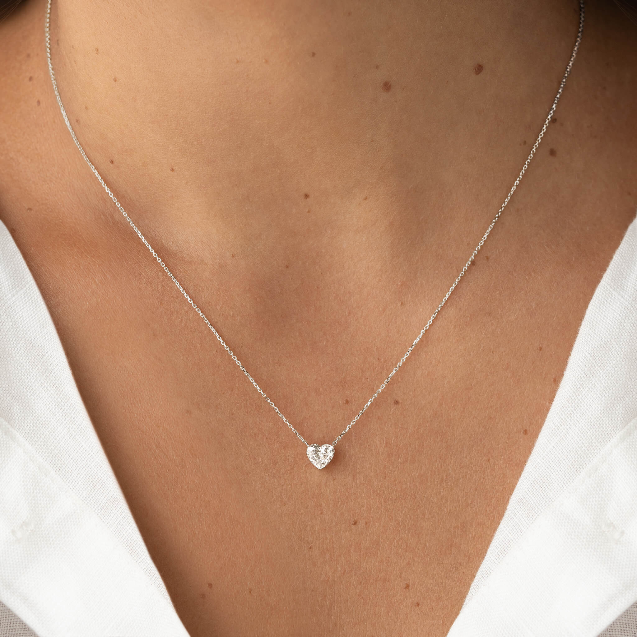 Heart-Shaped Lab Grown Diamond Necklace 14k White Gold (0.75 ct tw) - Rene