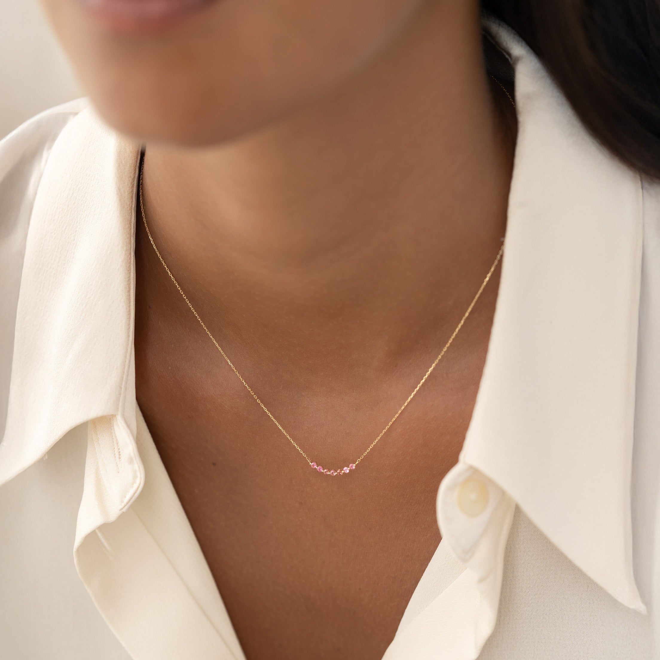 July Birthstone Necklace 14k Gold - Ombre Pink Tourmaline