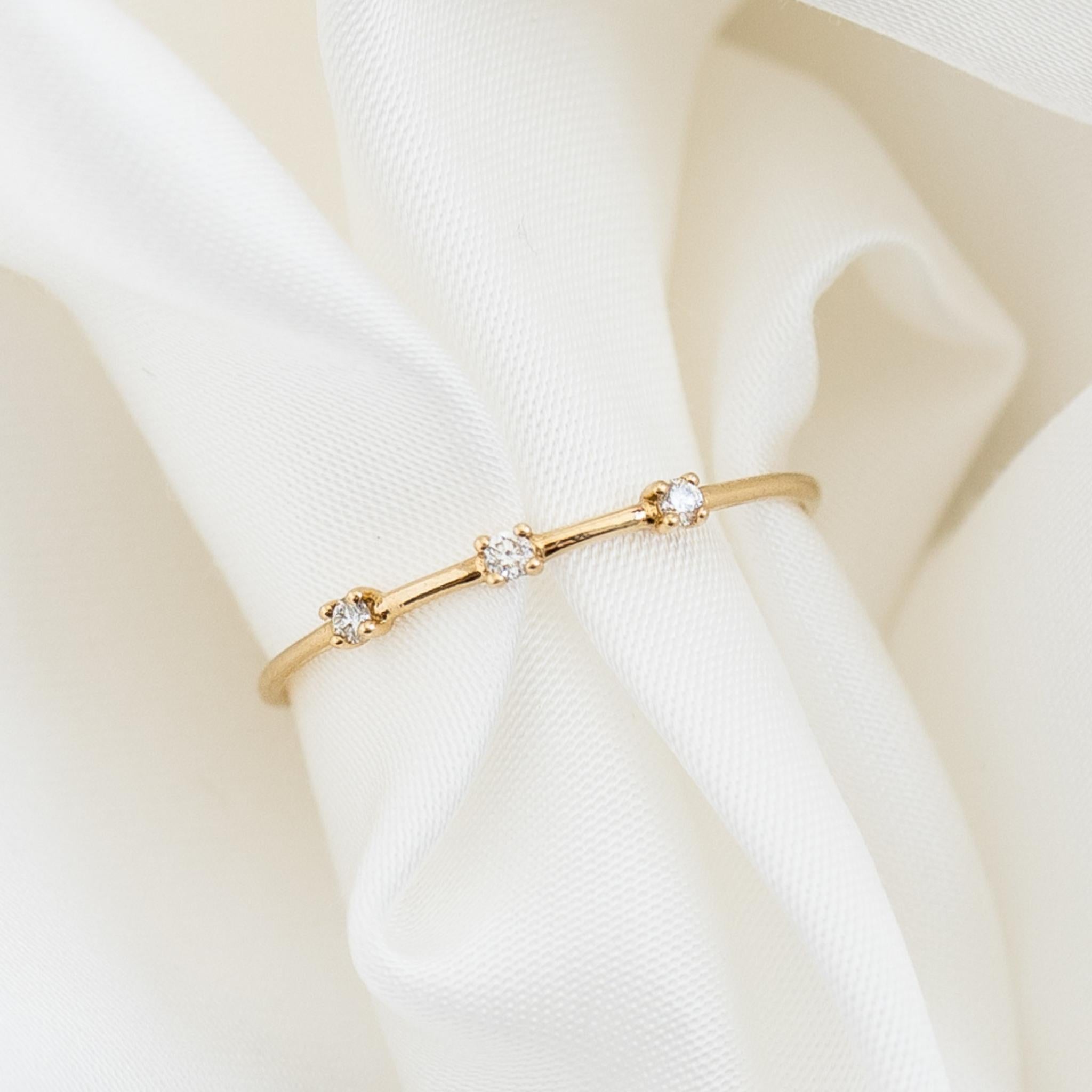 Three Stone Lab Grown Diamond Ring 14k Gold - Estelle