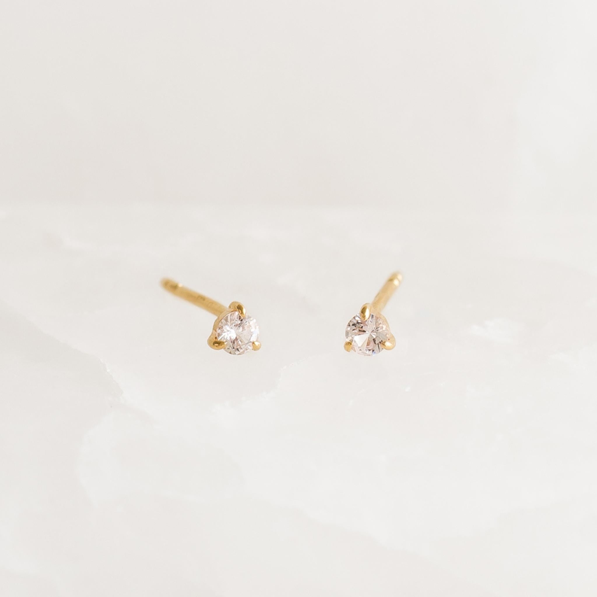 April Birthstone Stud Earrings 14k Gold - White Sapphire