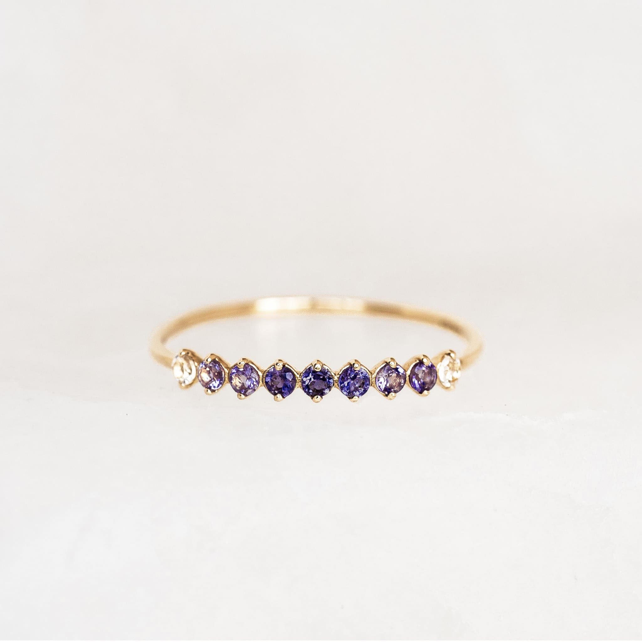 December Birthstone Ring 14k Gold - Ombre Cordierite