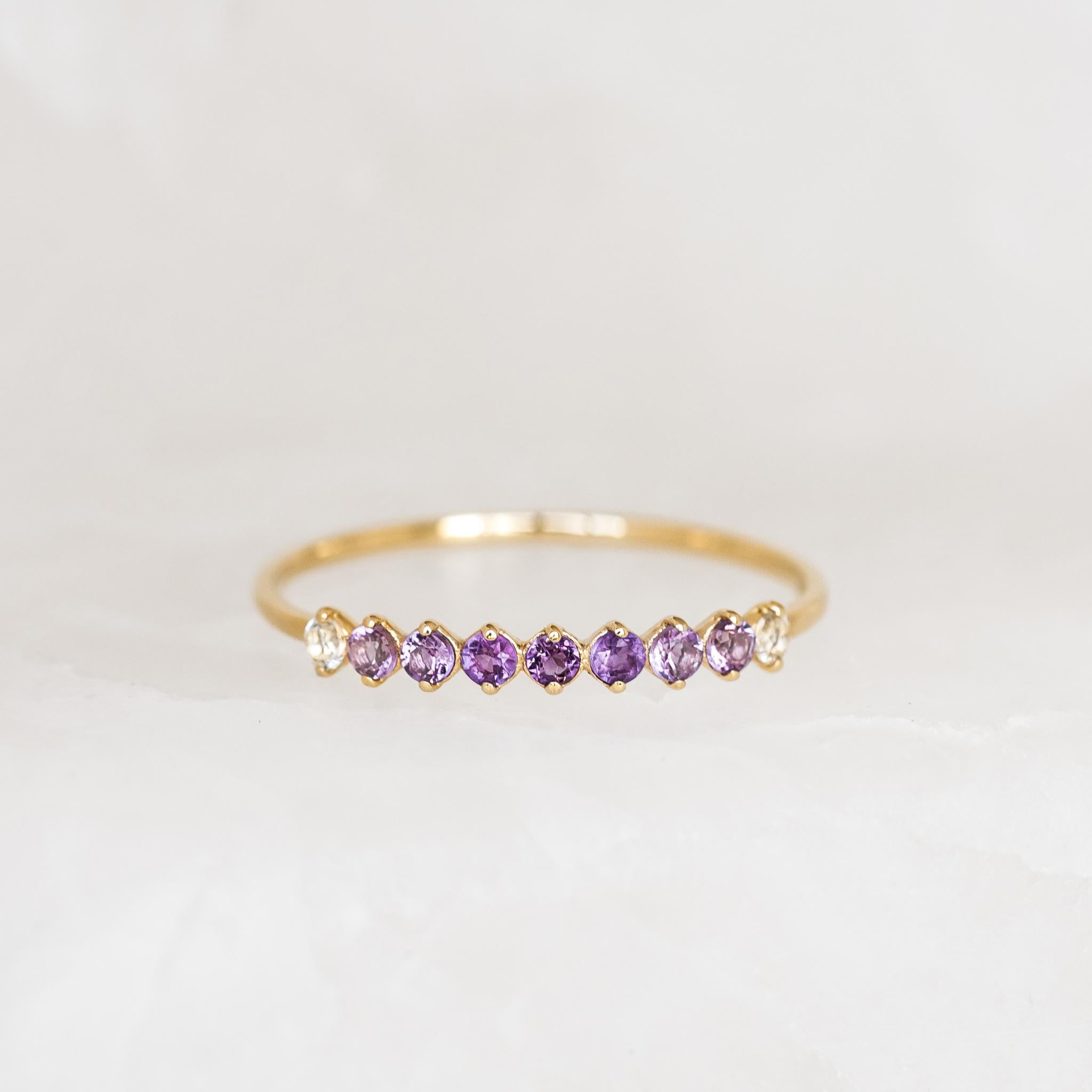 February Birthstone Ring 14k Gold - Ombre Amethyst