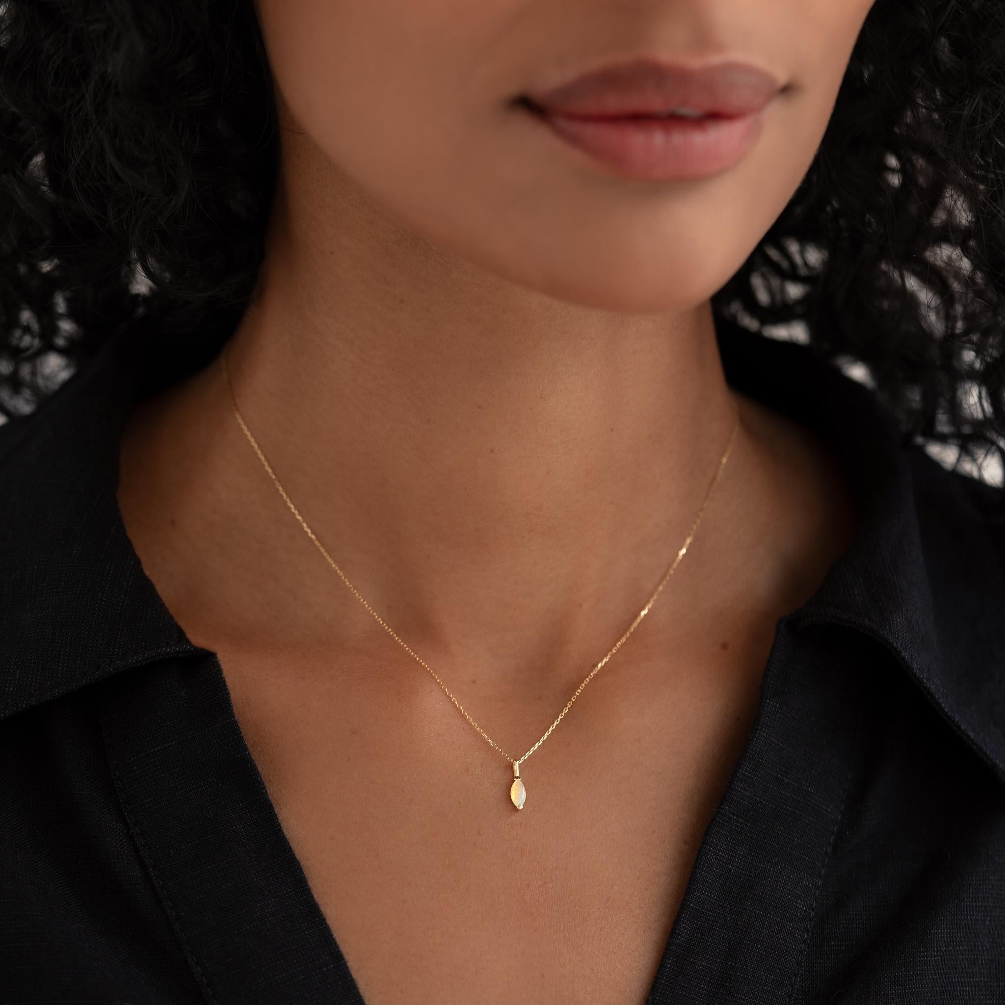 October Birthstone Pendant 14k Gold - Opal