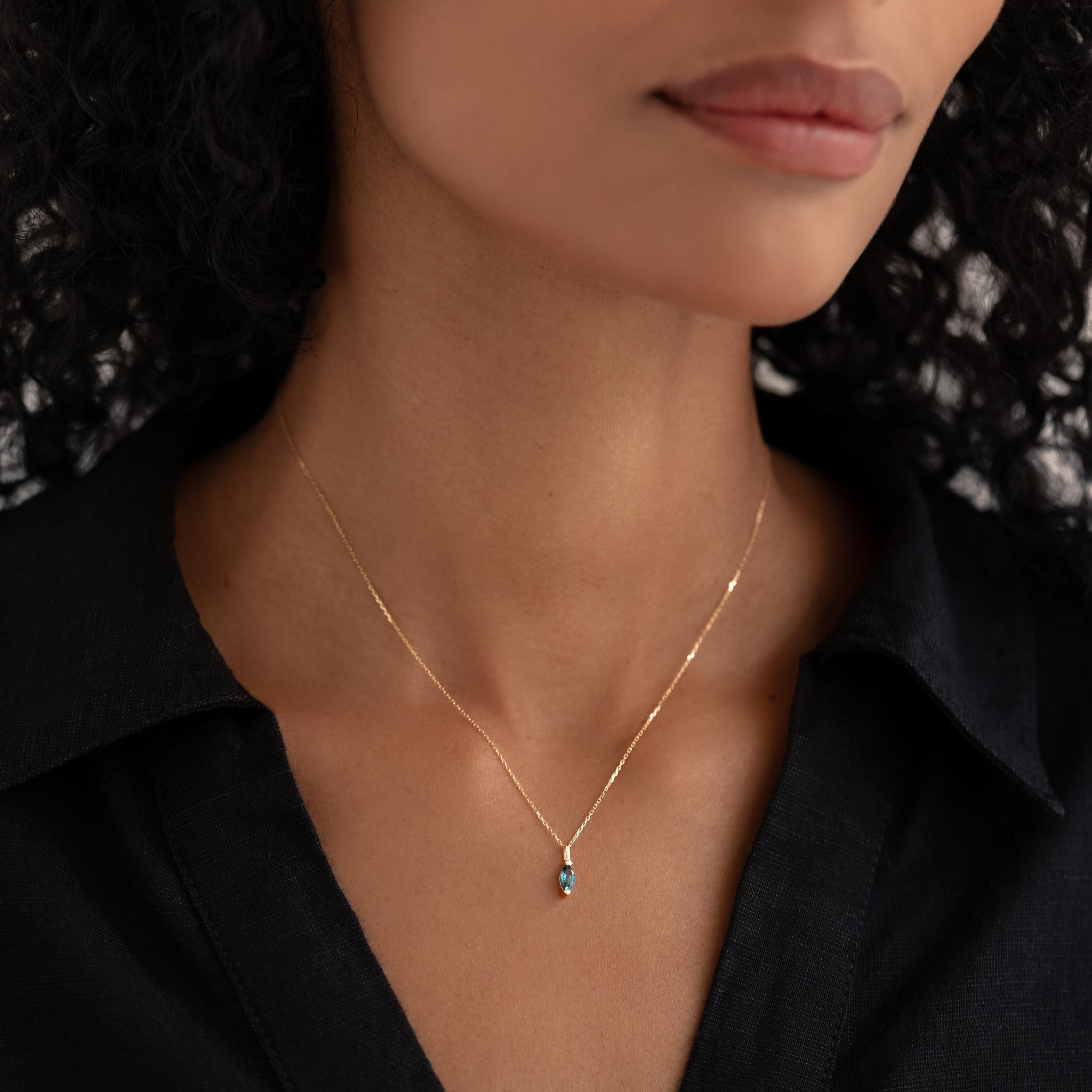 September Birthstone Pendant 14k Gold - London Blue Topaz