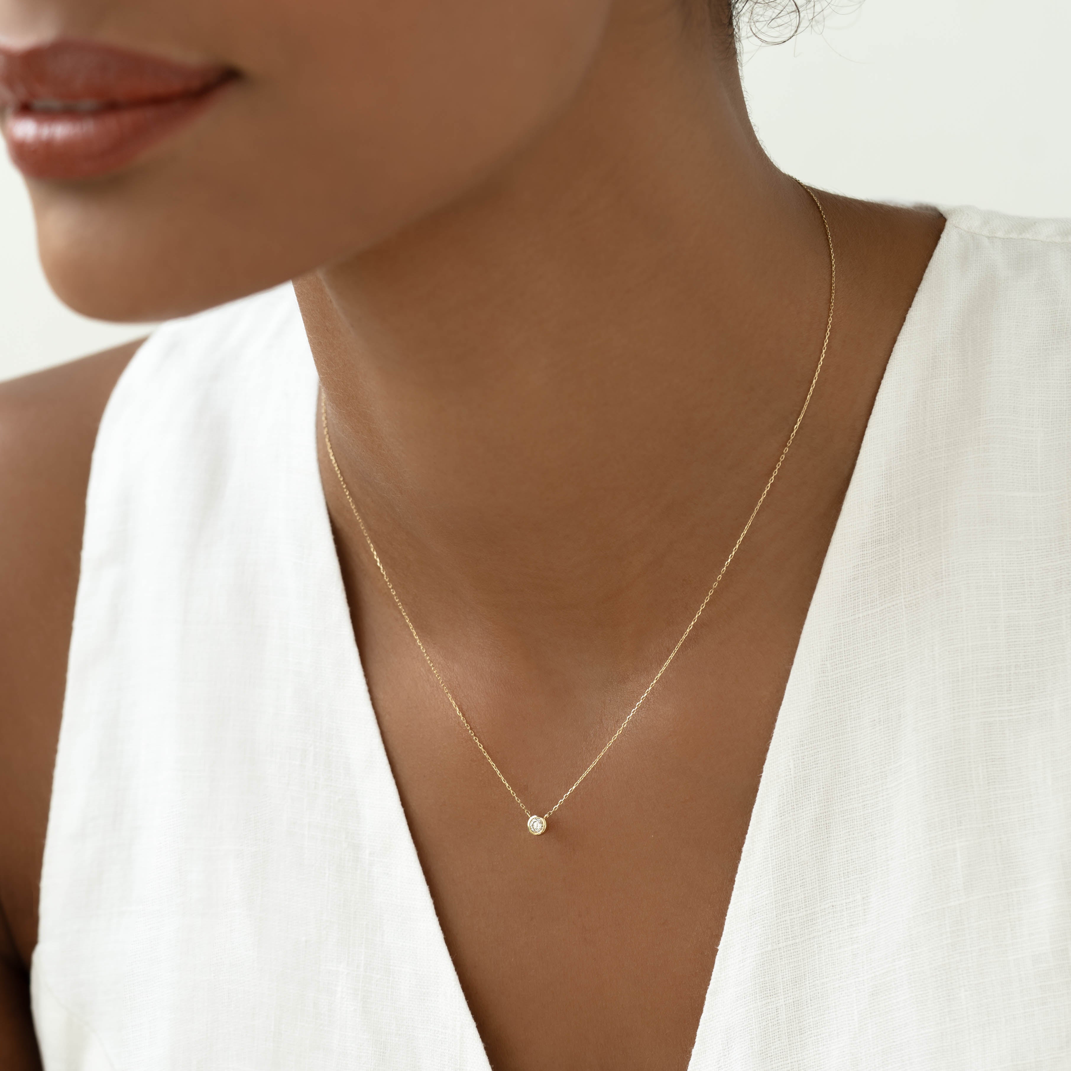 Bezel Set Lab Grown Diamond Necklace 14k Gold - Ulla
