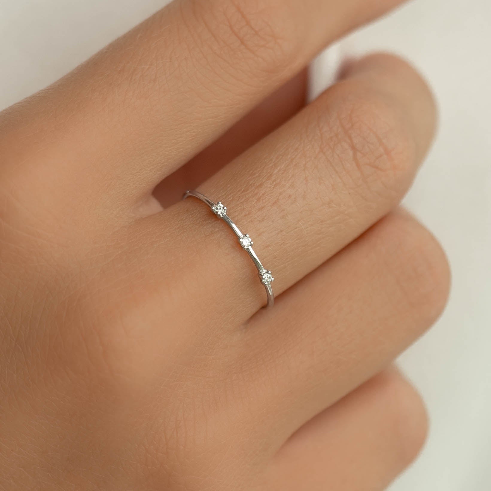 Three Stone Lab Grown Diamond Ring White Gold - Estelle