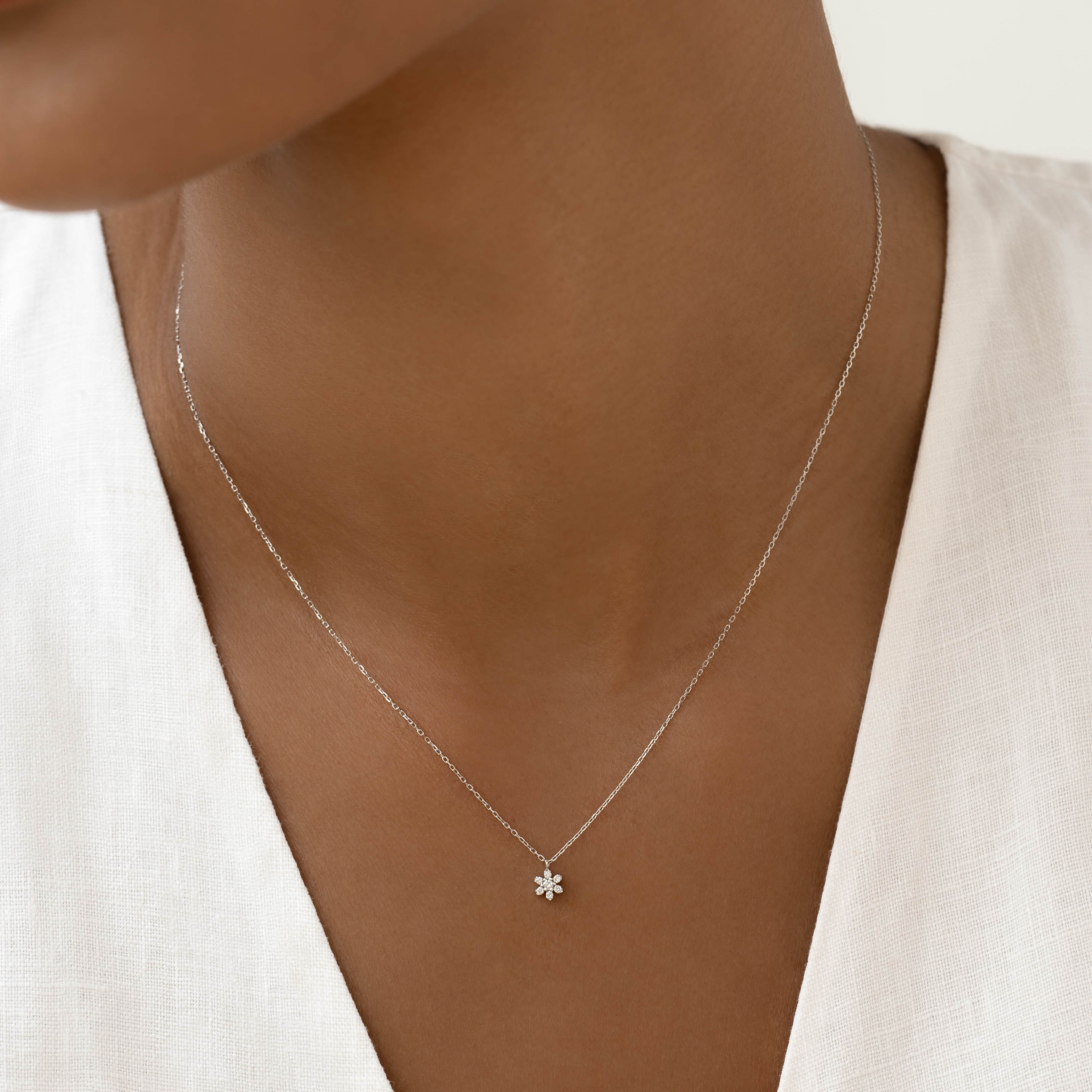 Lab Grown Diamond Flower Necklace White Gold - Haldis