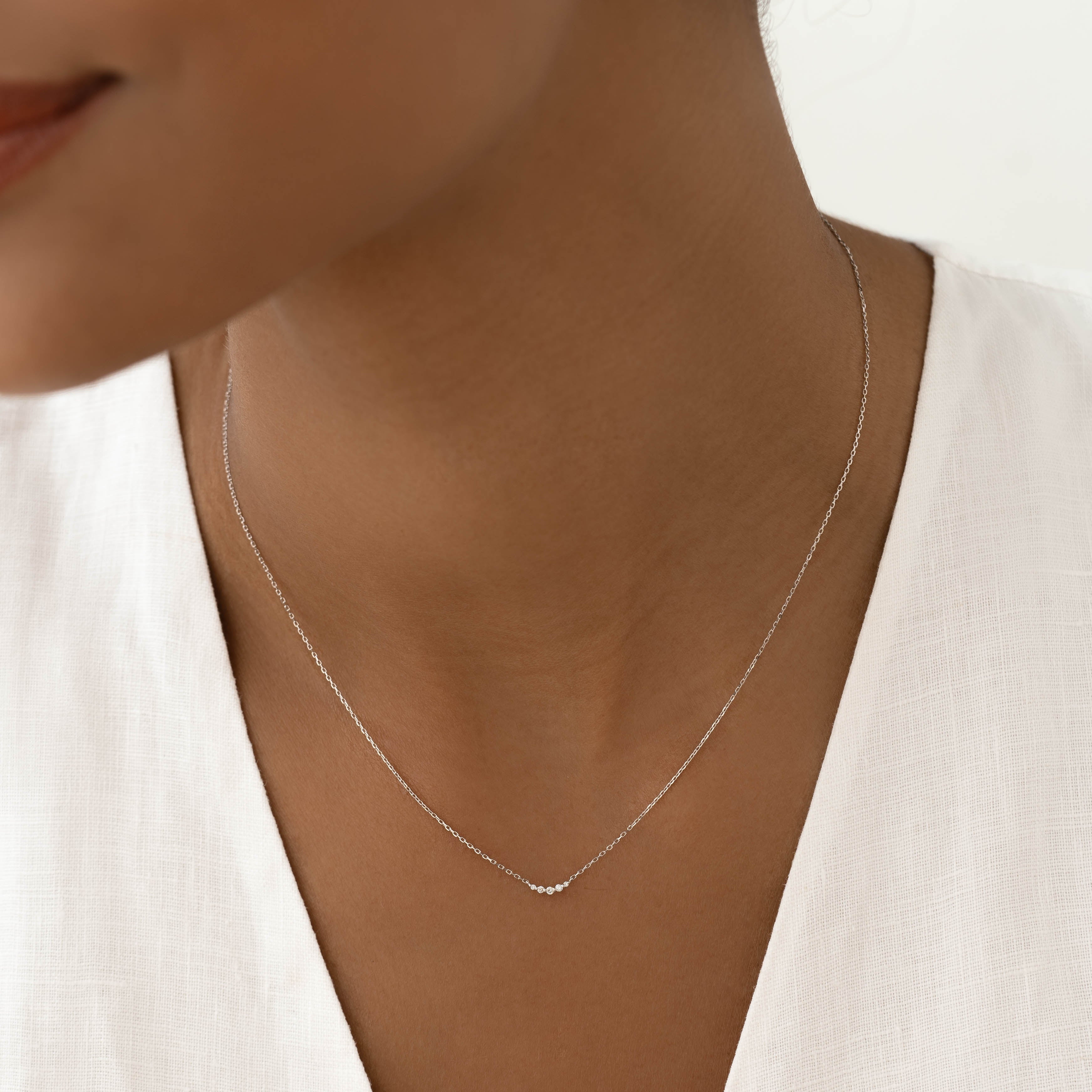 Lab Grown Diamond Curved Bar Necklace White Gold - Jemma