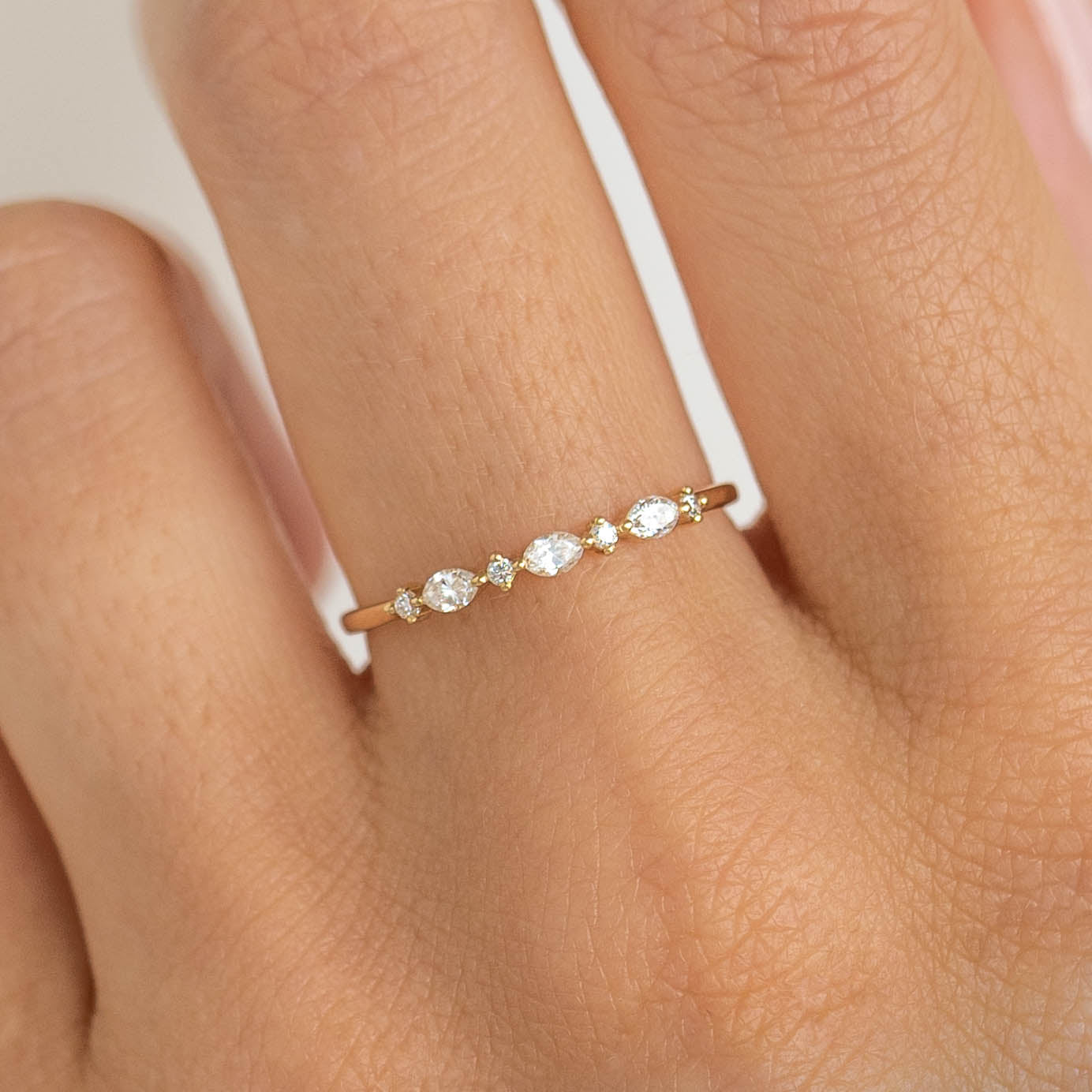 Marquise and Round Lab Grown Diamond Ring 14k Gold - Nova