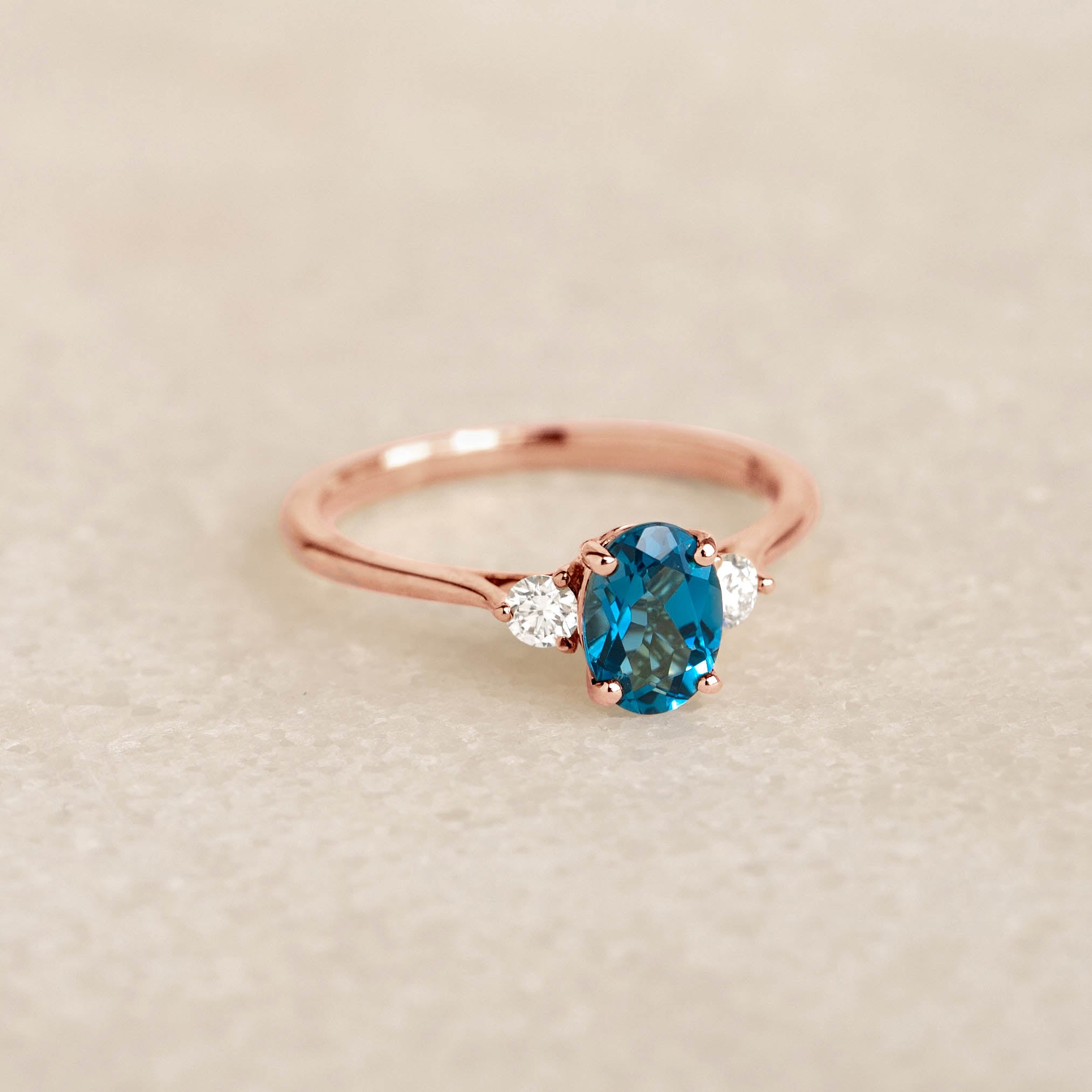 London Blue Topaz and Lab Grown Diamond Ring Rose Gold - Kindra