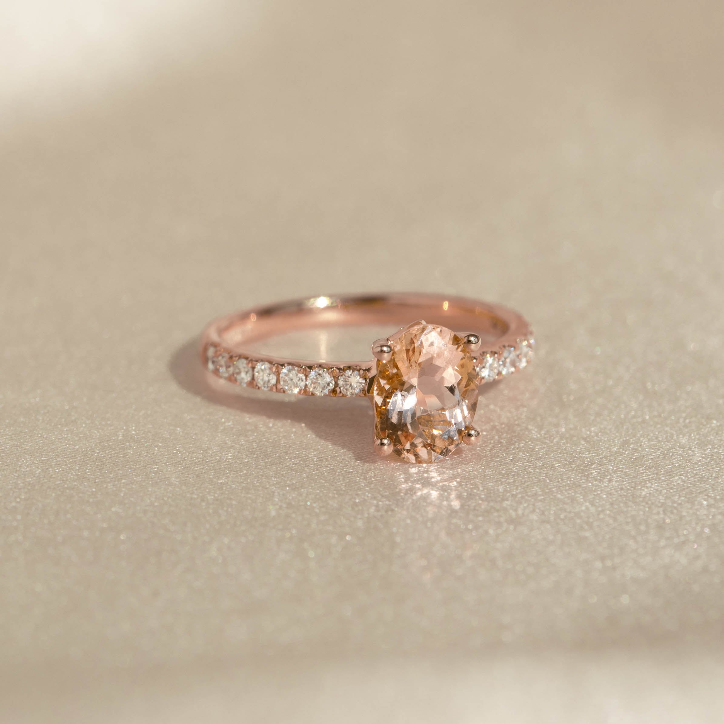 Oval Morganite and Lab Grown Diamond Ring Rose Gold - Minette