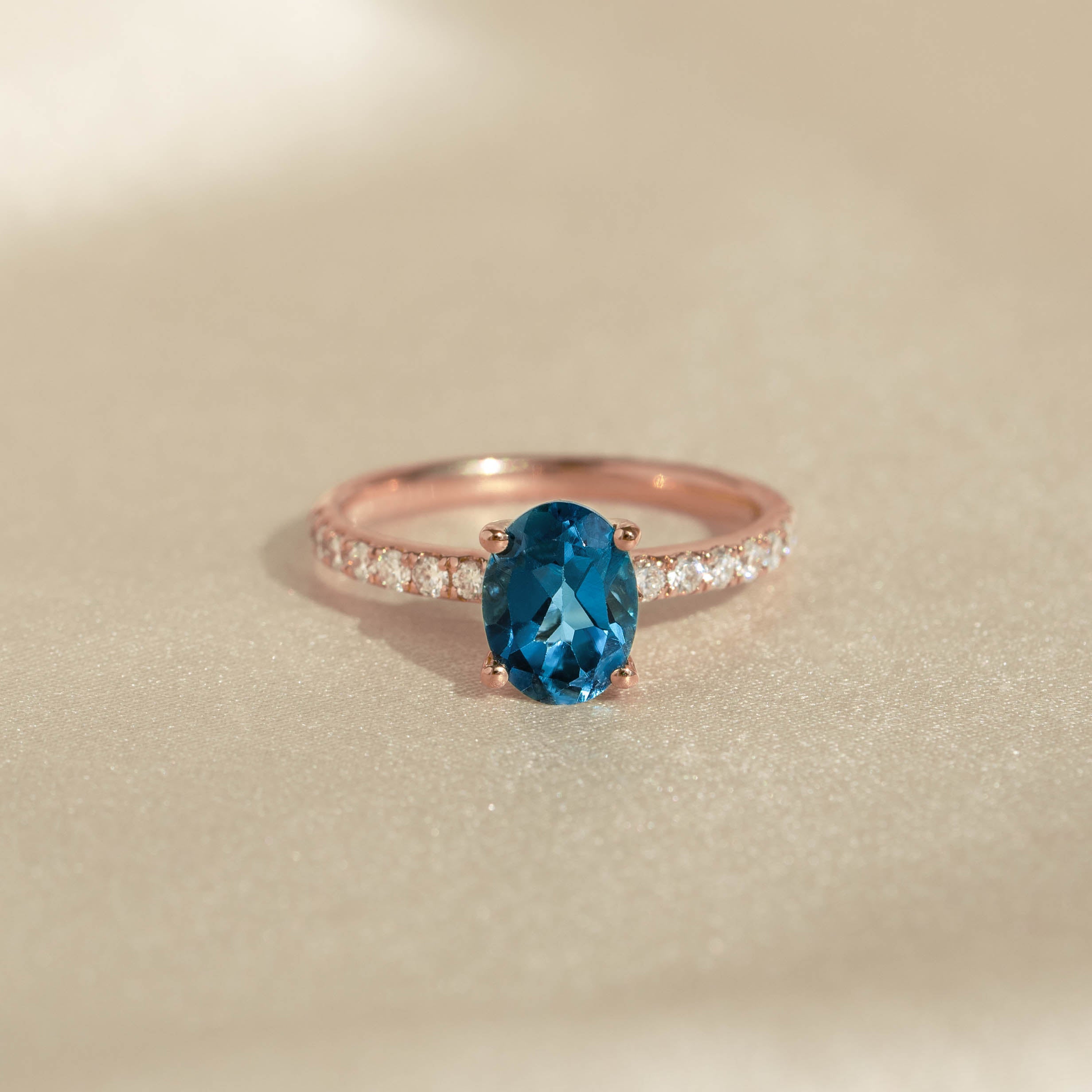 Oval London Blue Topaz and Lab Grown Diamond Ring Rose Gold - Minette
