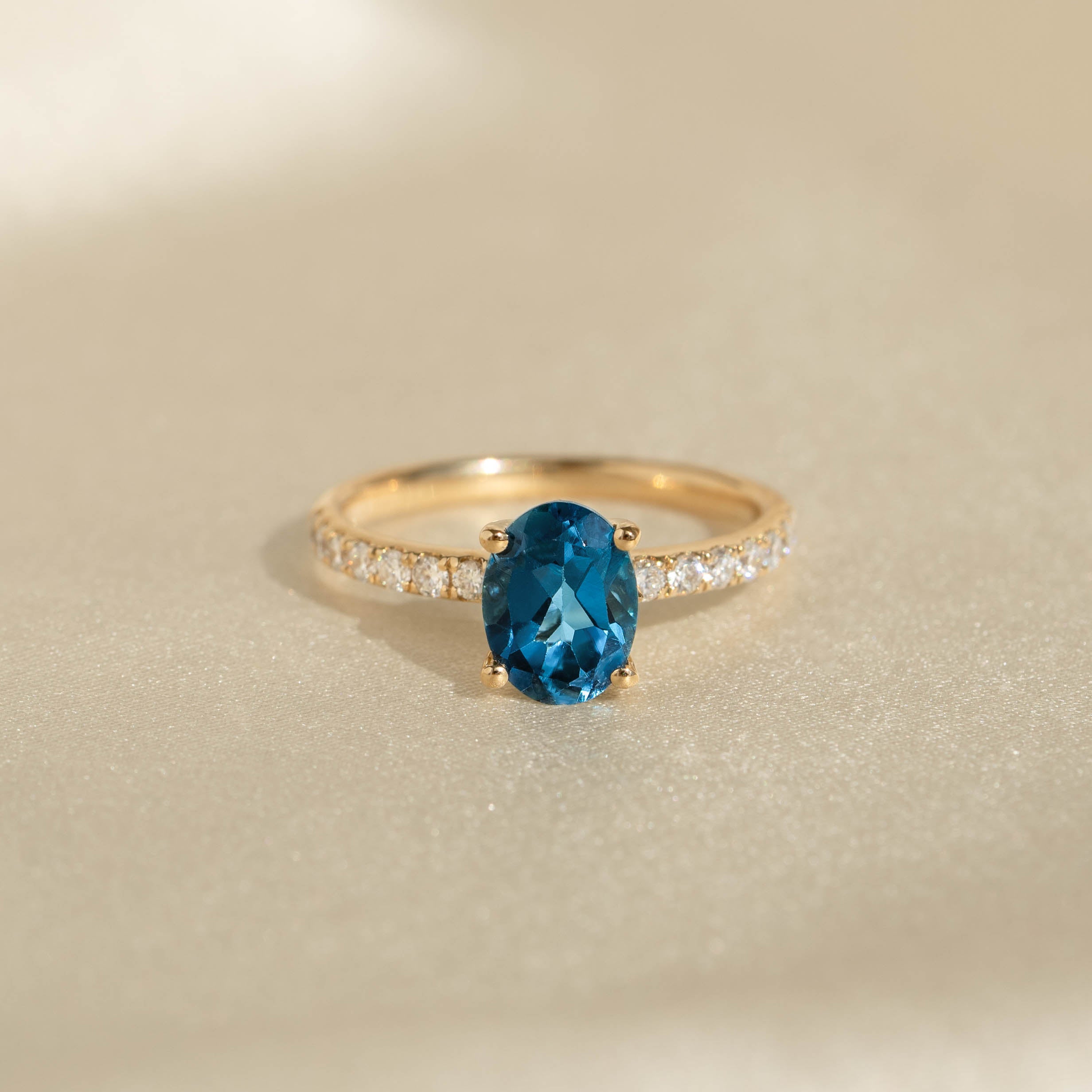 Oval London Blue Topaz and Lab Grown Diamond Ring 14k Gold - Minette