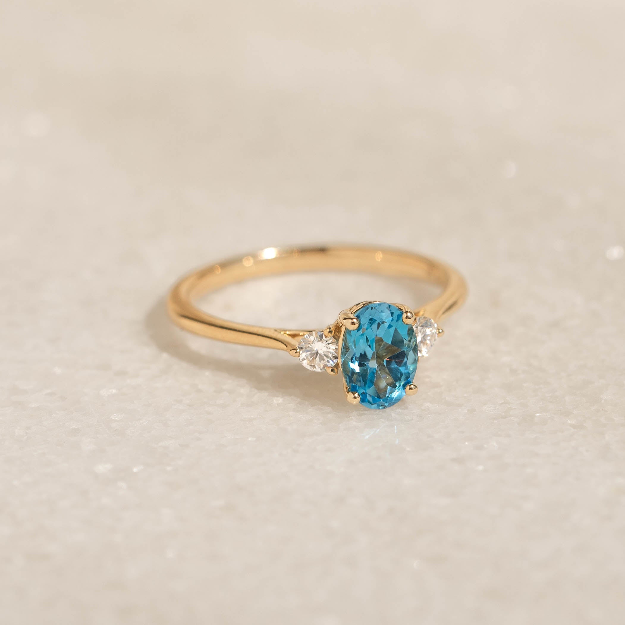 Swiss Blue Topaz and Lab Grown Diamond Ring 14k Gold - Kindra