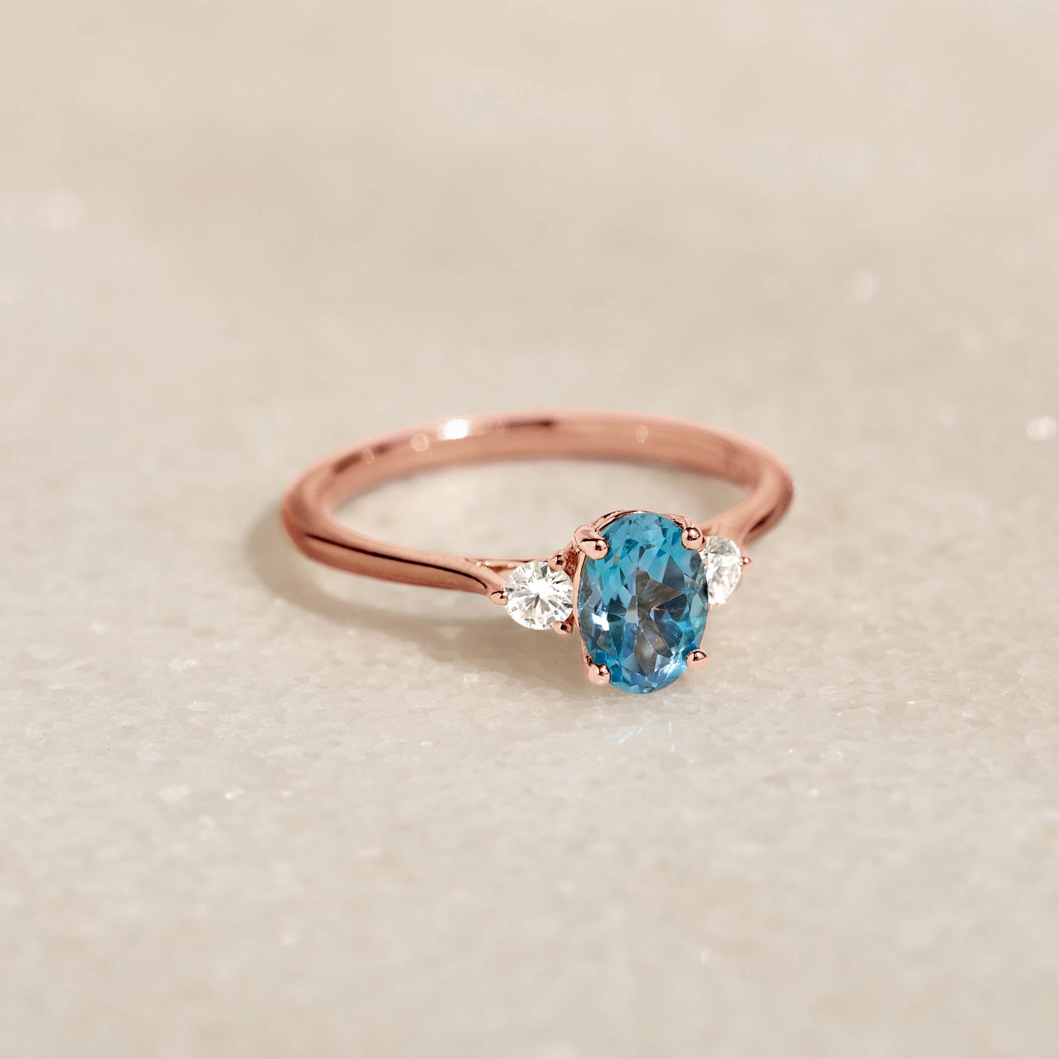 Swiss Blue Topaz and Lab Grown Diamond Ring Rose Gold - Kindra