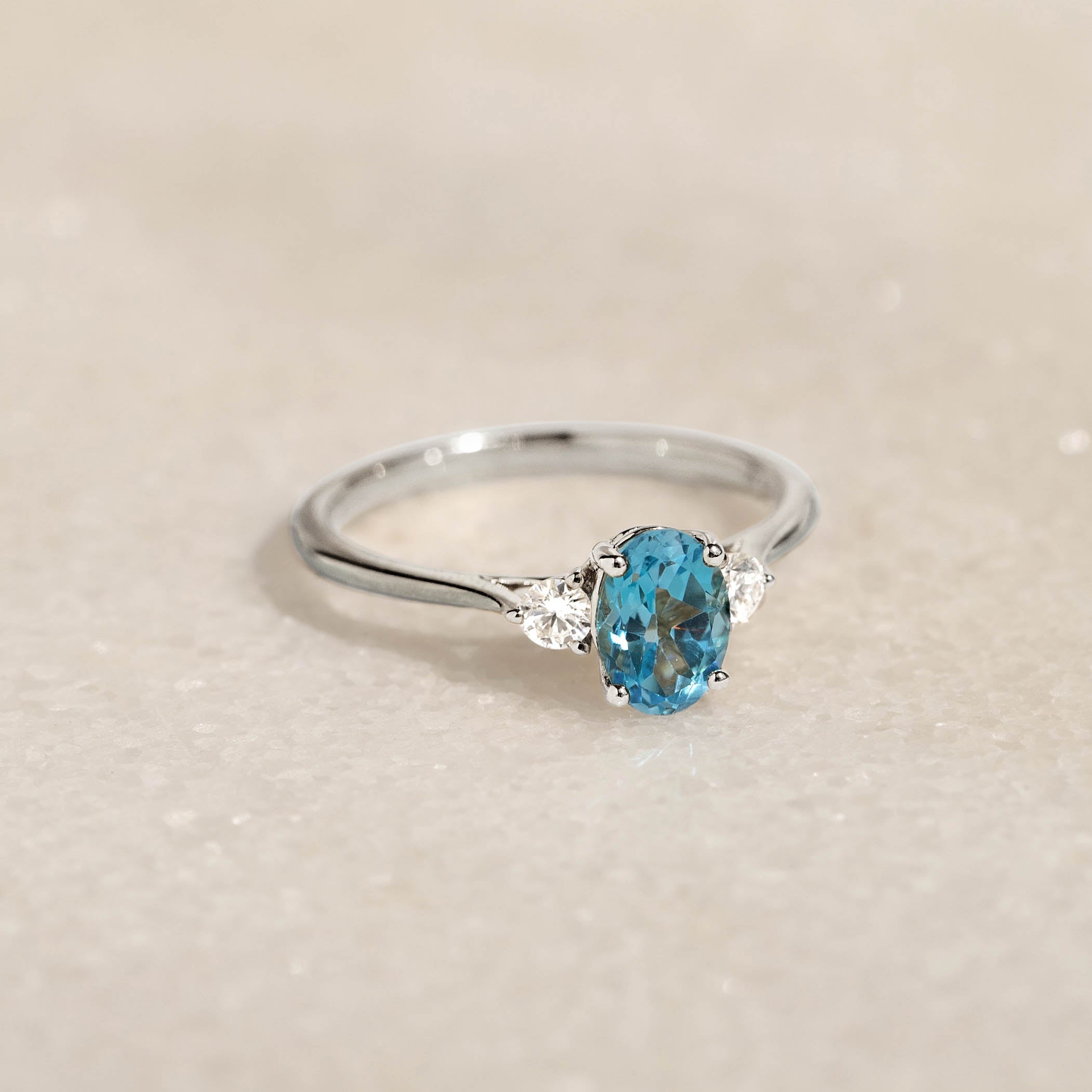 Swiss Blue Topaz and Lab Grown Diamond Ring White Gold - Kindra