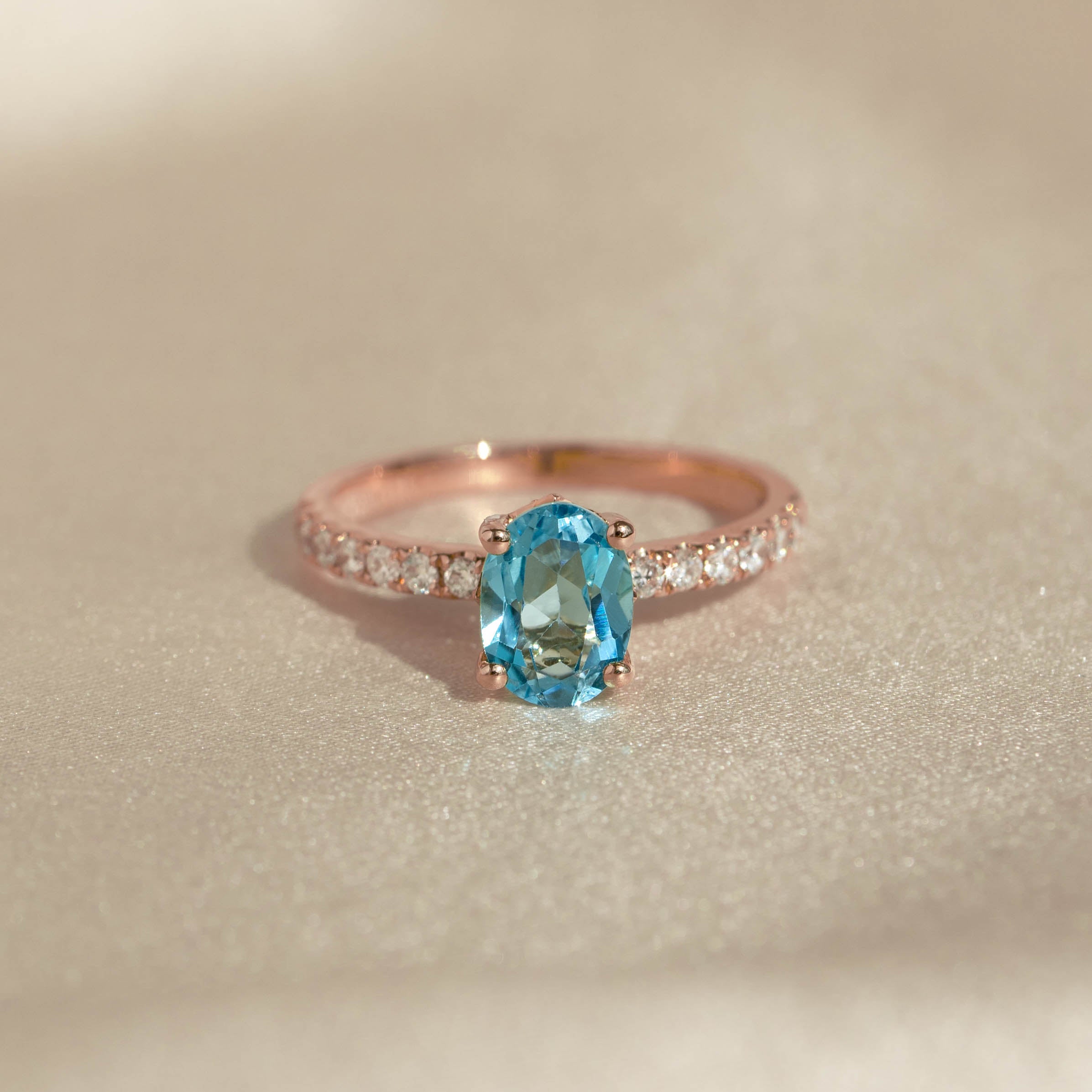 Oval Swiss Blue Topaz and Lab Grown Diamond Ring Rose Gold - Minette