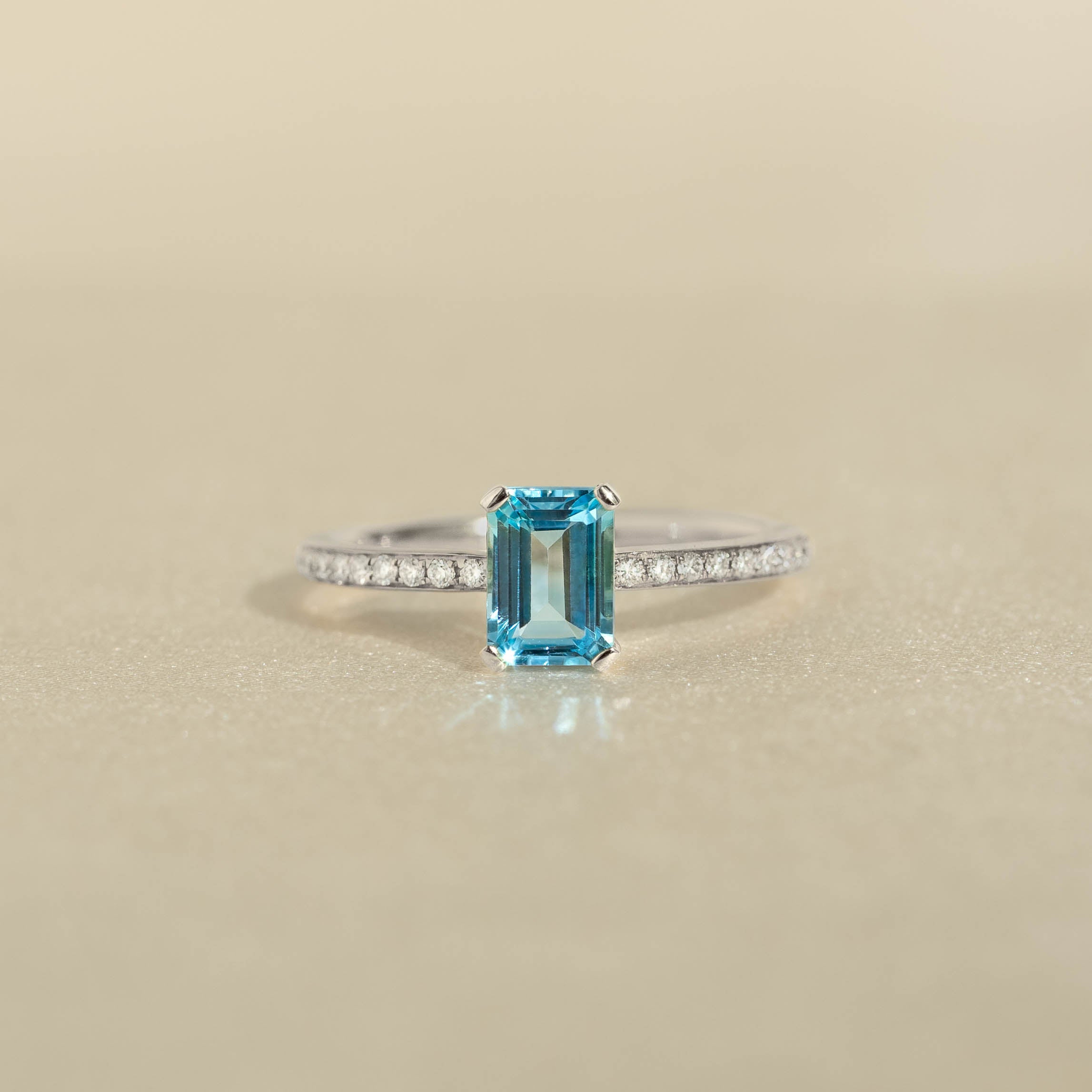 Baguette Swiss Blue Topaz and Lab Grown Diamond Ring White Gold - Safiya