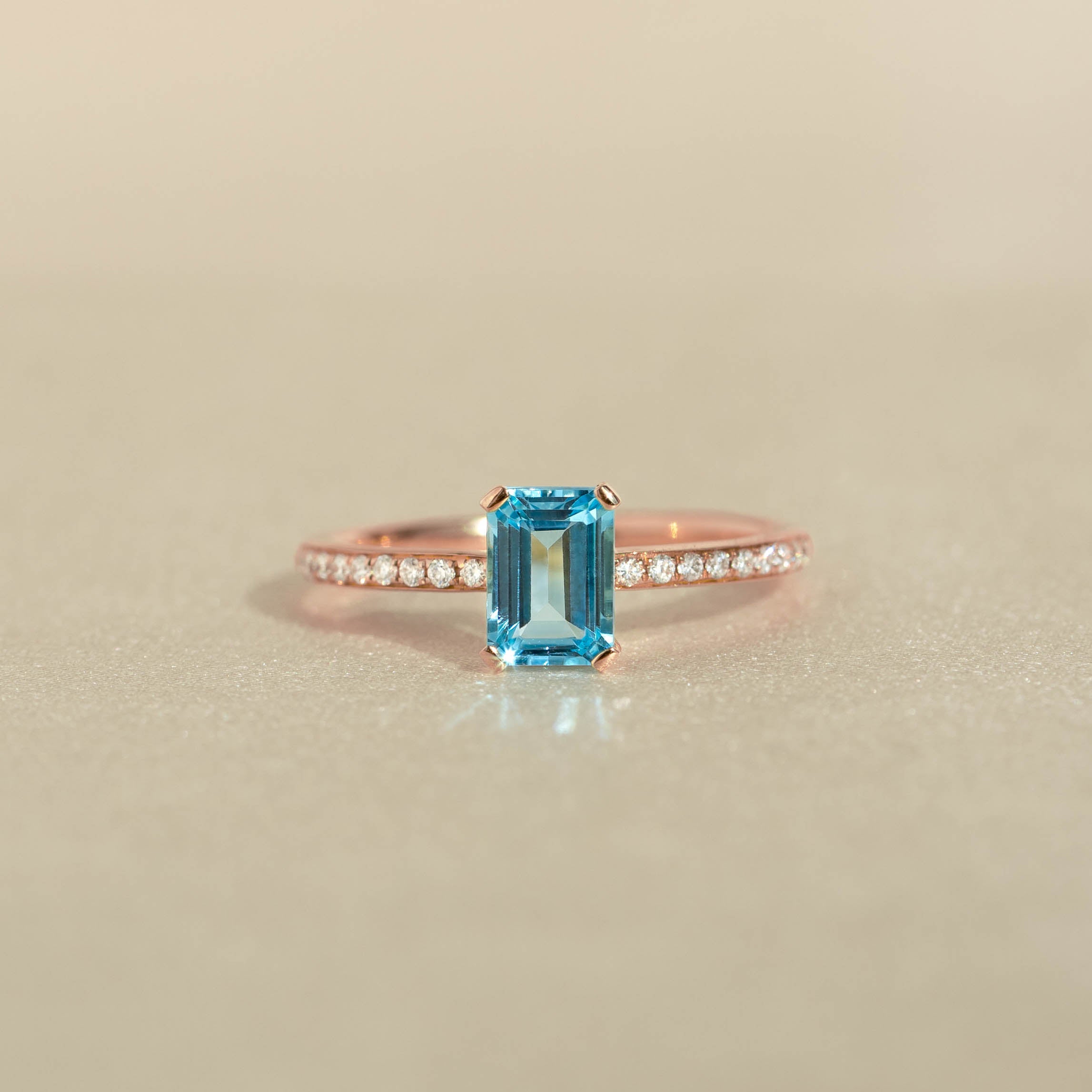 Baguette Swiss Blue Topaz and Lab Grown Diamond Ring Rose Gold - Safiya