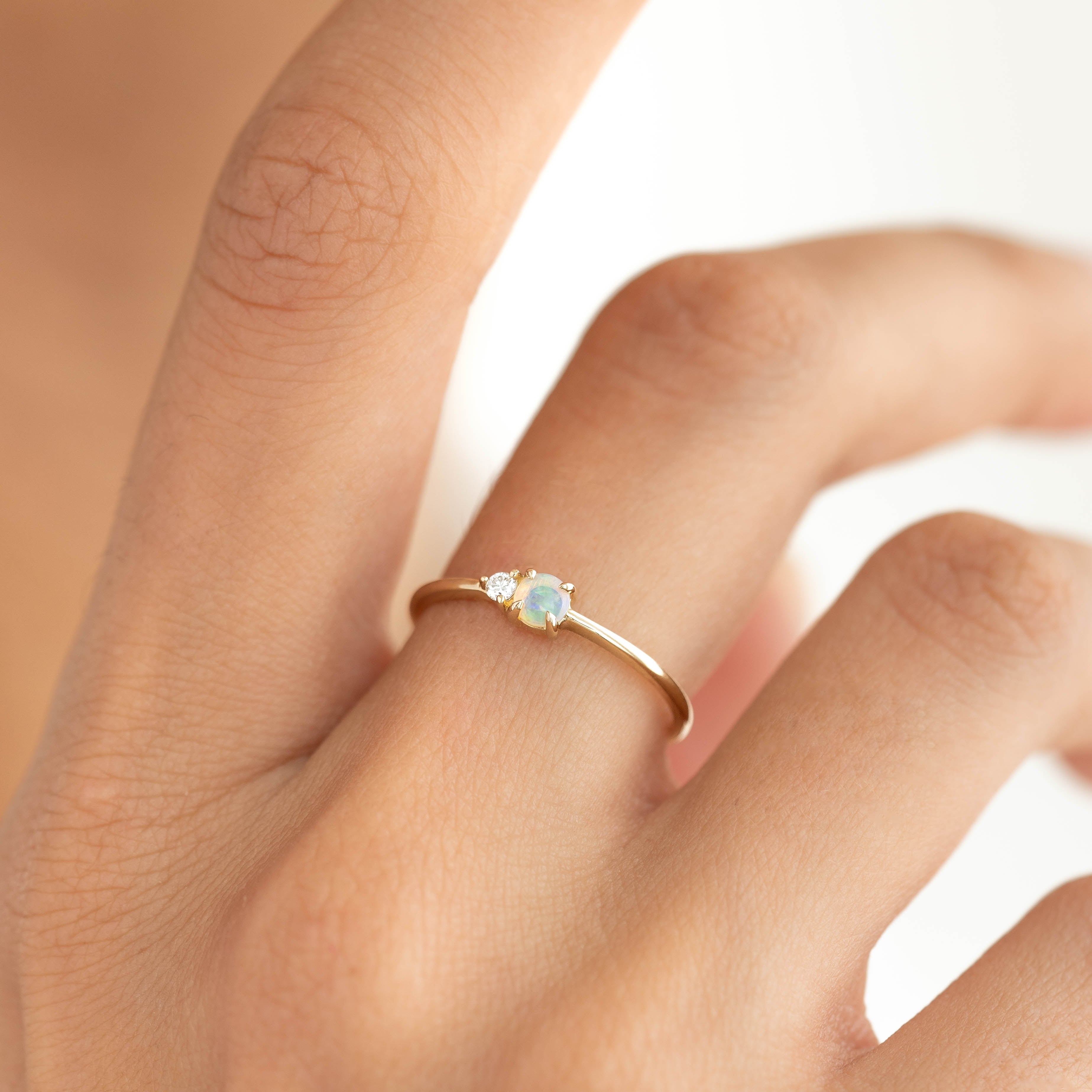 Opal and Lab Grown Diamond Ring - Arete