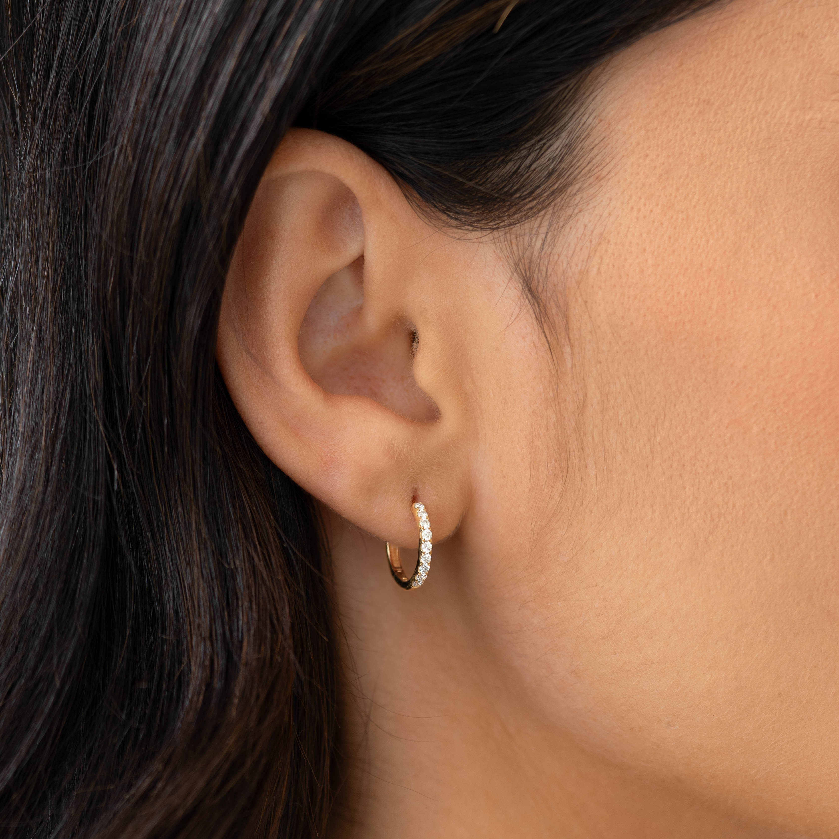 Pave Lab Grown Diamond Huggie Earrings 14k Gold - Oceane