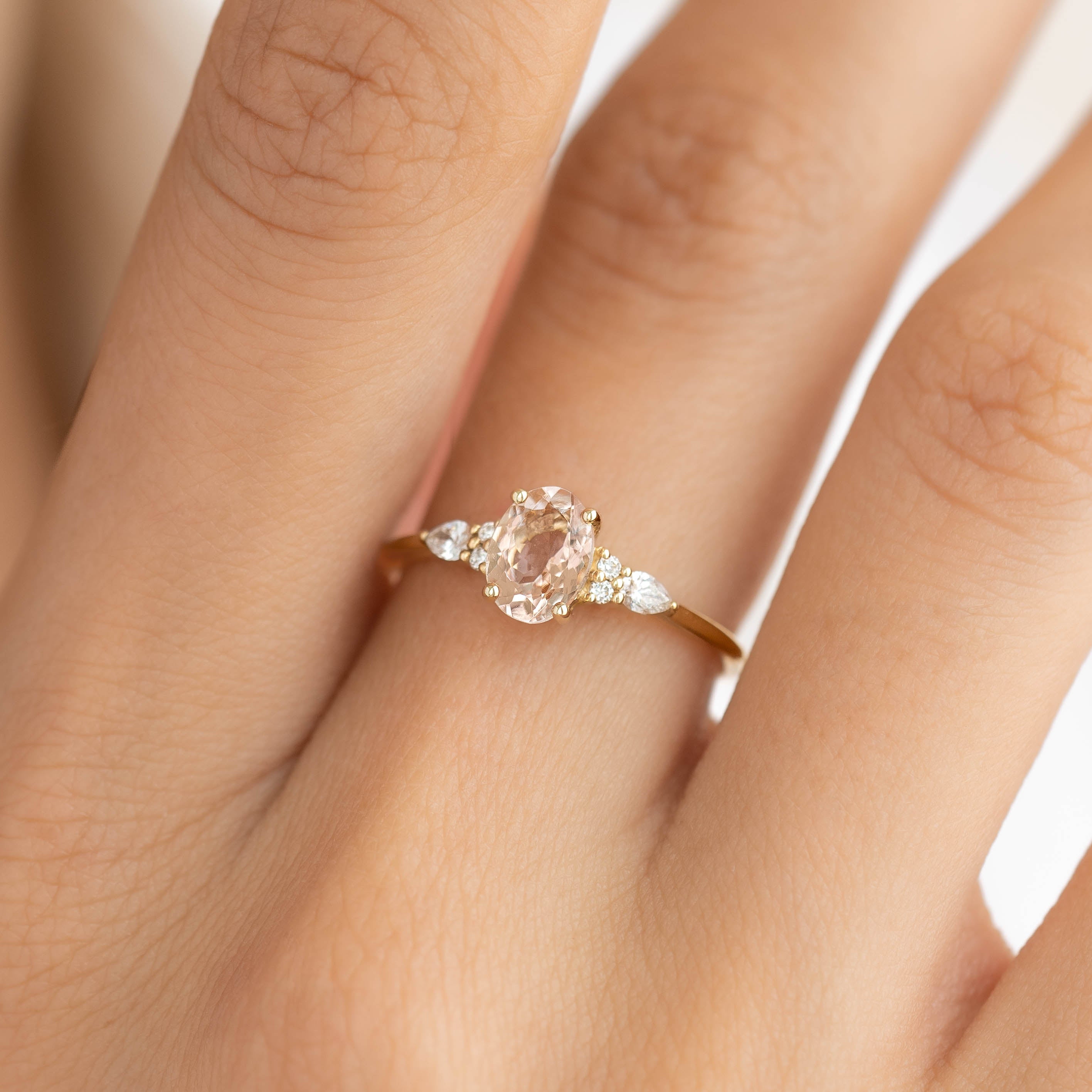 Morganite and Lab Grown Diamond Ring 14k Gold - Rochelle