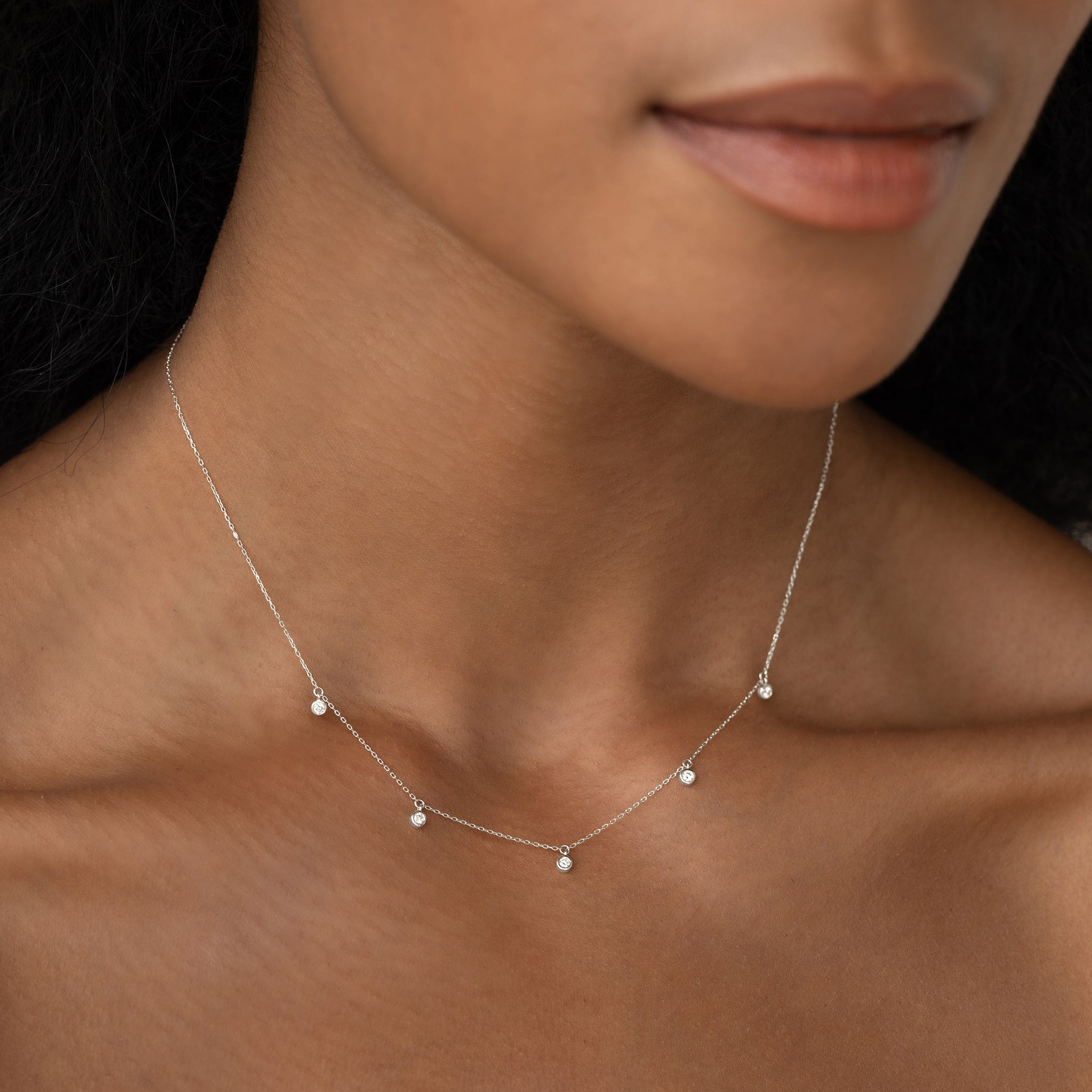 Lab Grown 5-Diamond Necklace White Gold - Bette