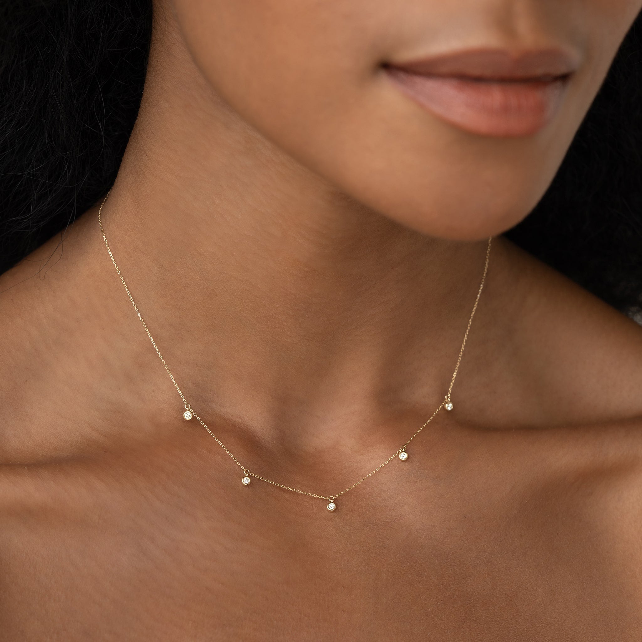 Lab Grown 5-Diamond Necklace 14k Gold - Bette