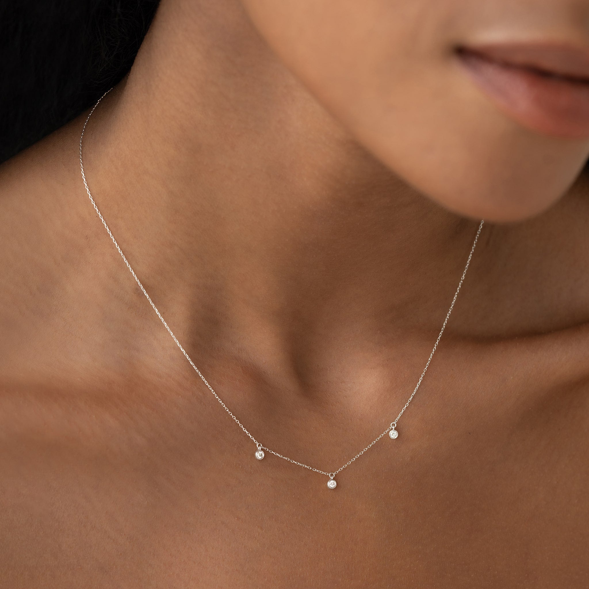 Lab Grown 3-Diamond Necklace White Gold - Eira