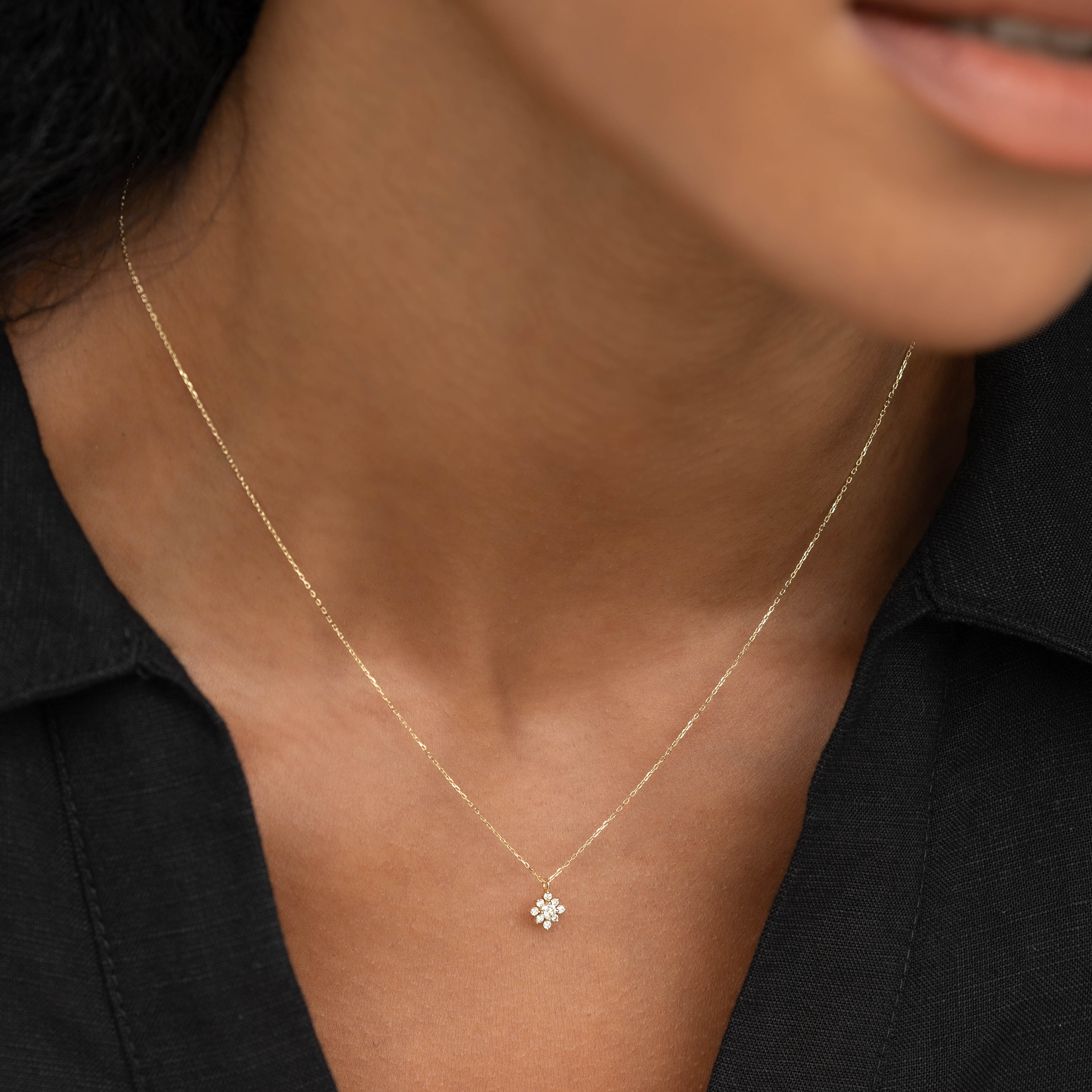 Flower Lab Grown Diamond Pendant Necklace 14k Gold - Fiorella