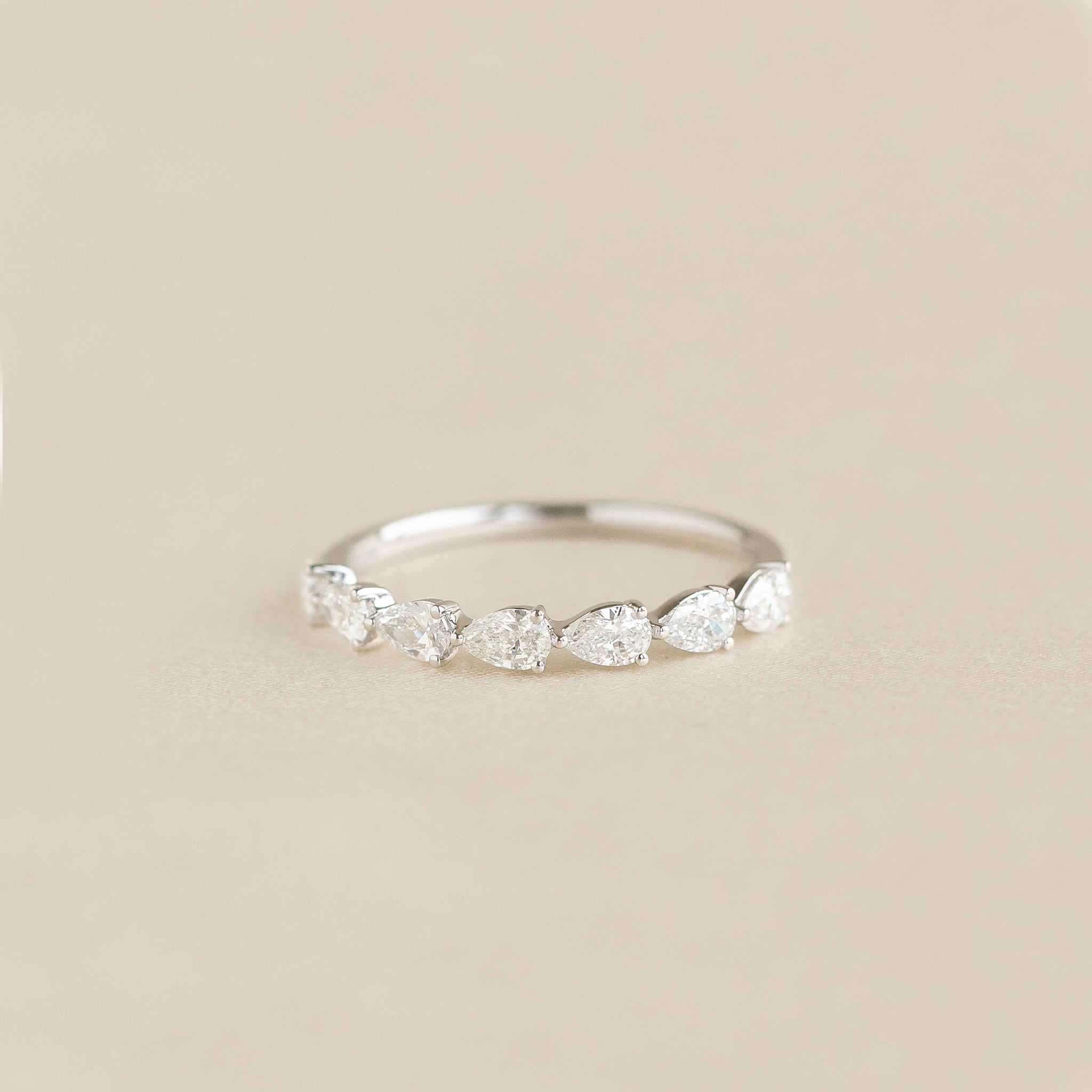 Pear Cut Lab Grown Diamond Half Eternity Ring White Gold - Liese