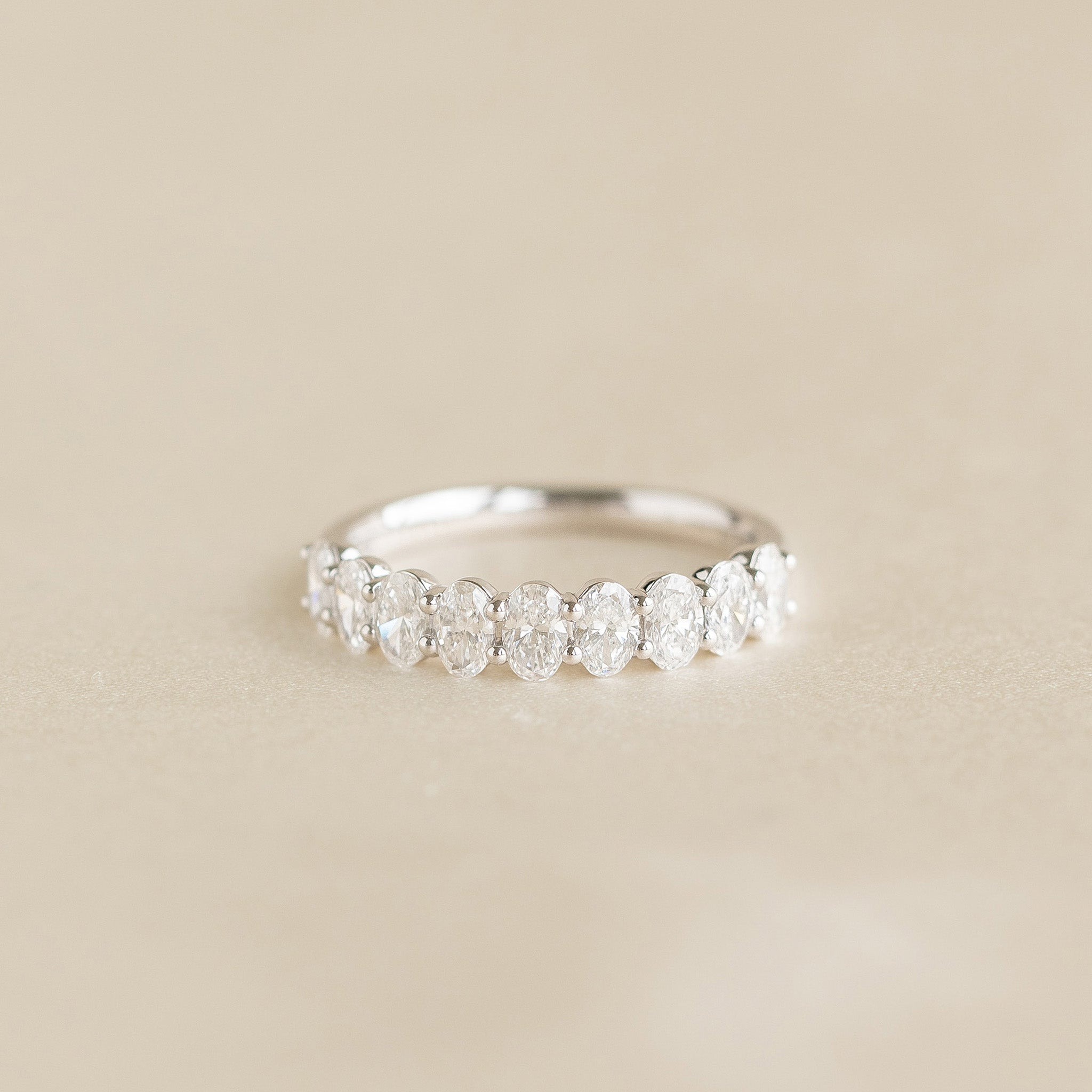 Oval Cut Lab Grown Diamond Half Eternity Ring White Gold - Merle