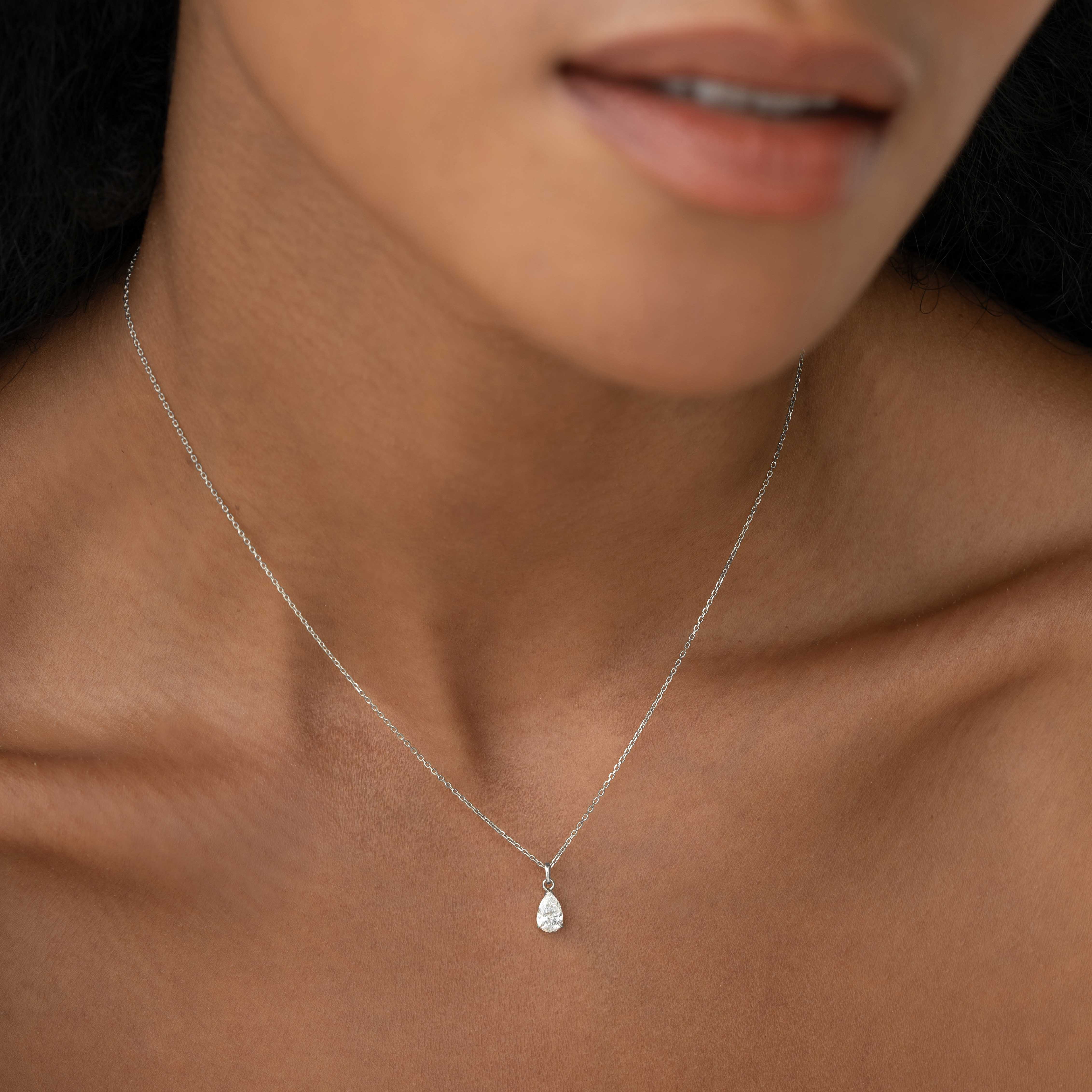 Pear Cut Lab Grown Diamond Pendant Necklace White Gold - Oline